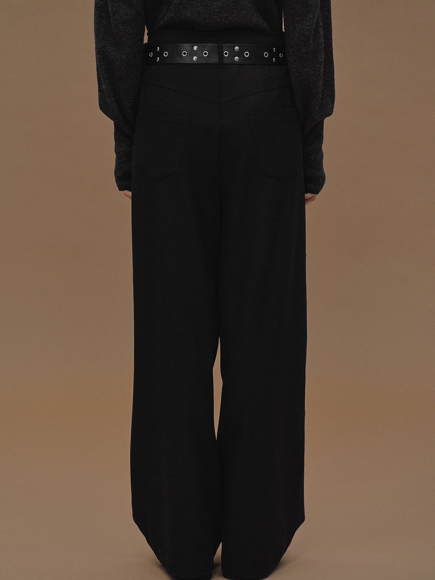 Eyelet Belt Trousers, Black