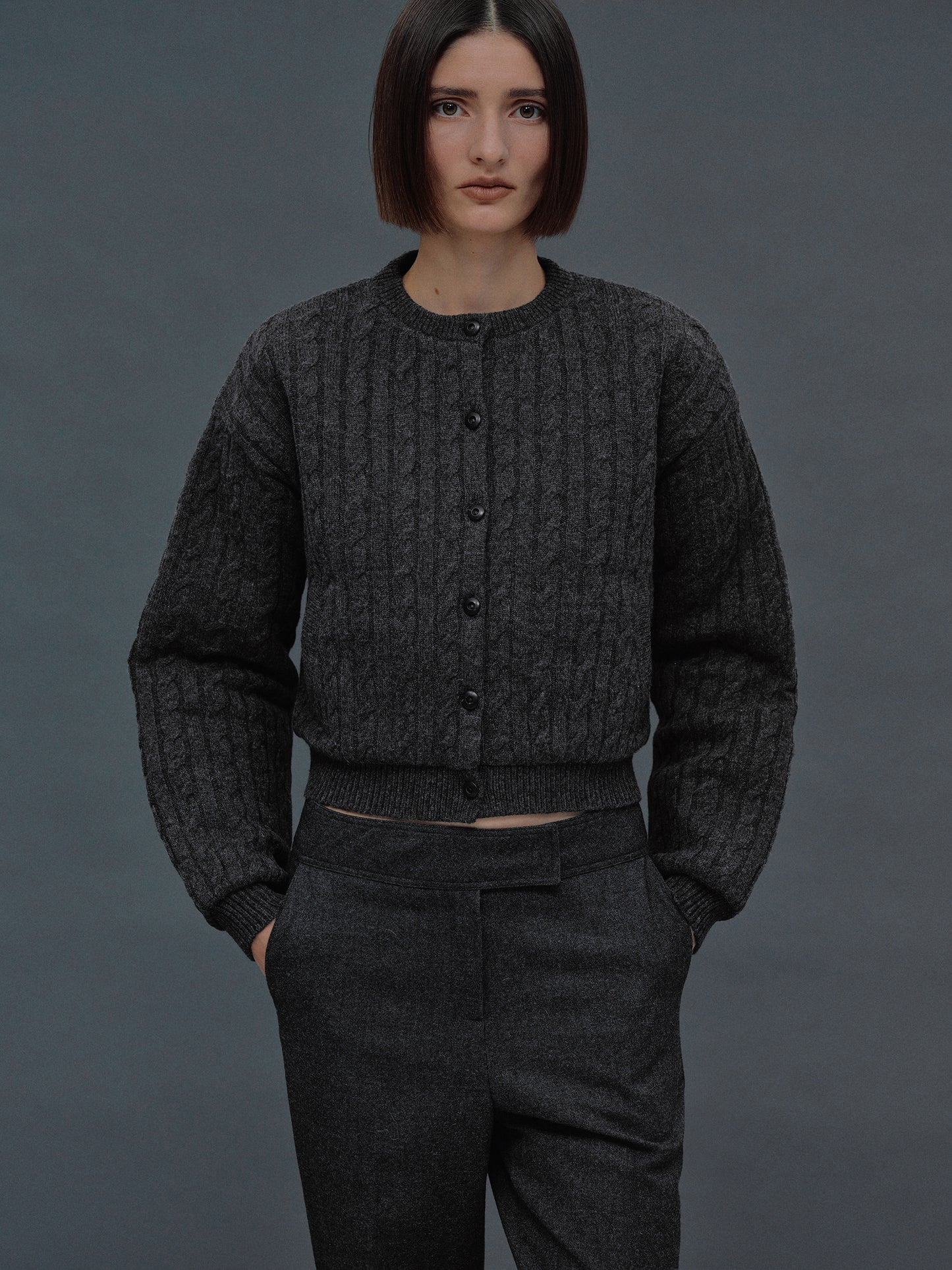 Unghia Insulated Cable Knit Puffer, Charcoal