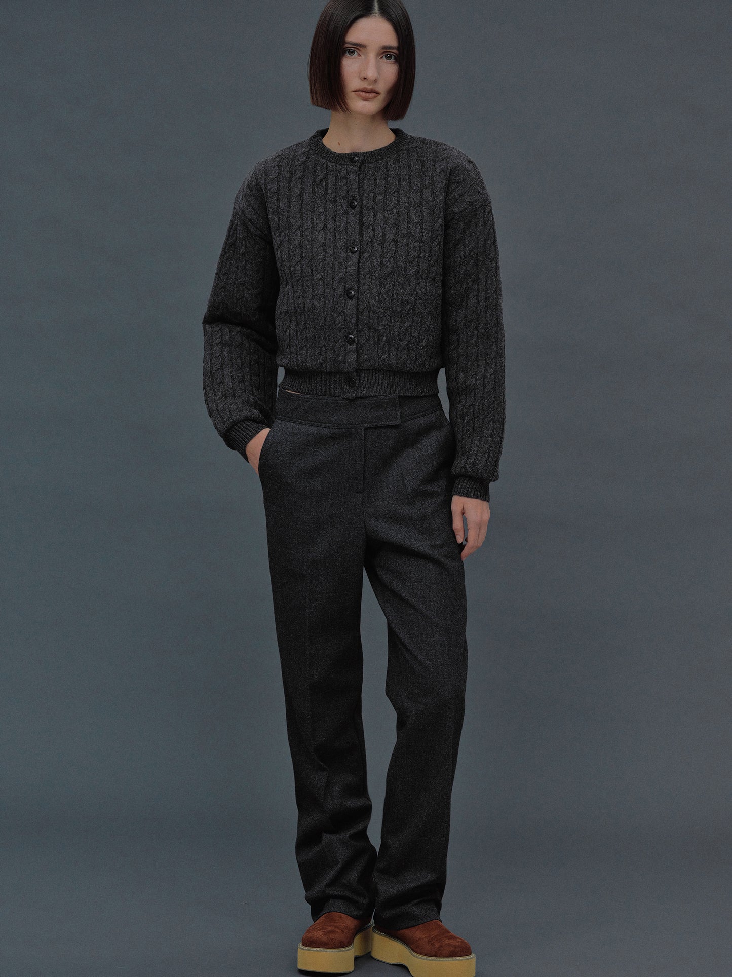 Tapered Long Trousers, Basalt Melange