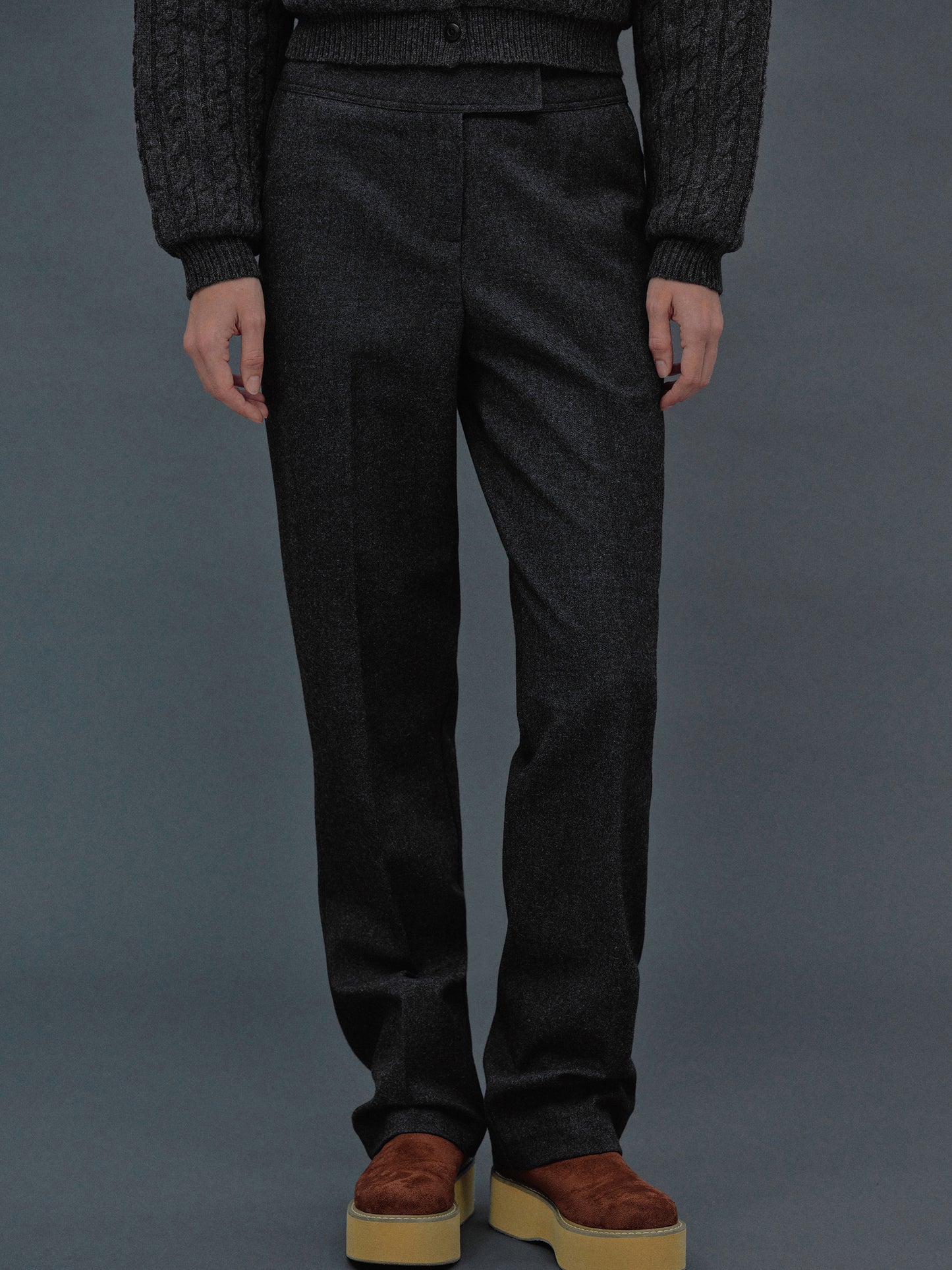Tapered Long Trousers, Basalt Melange