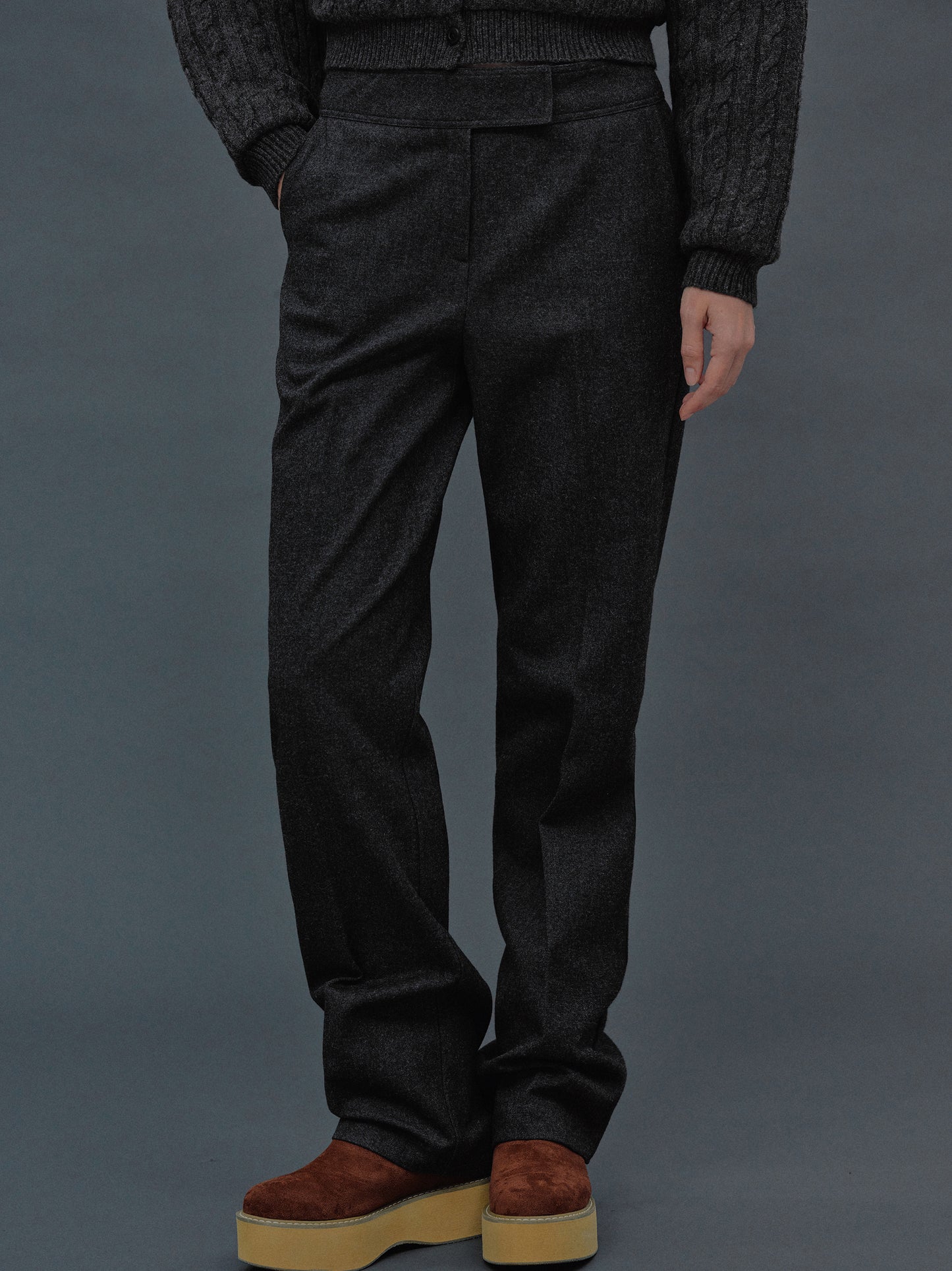 Tapered Long Trousers, Basalt Melange