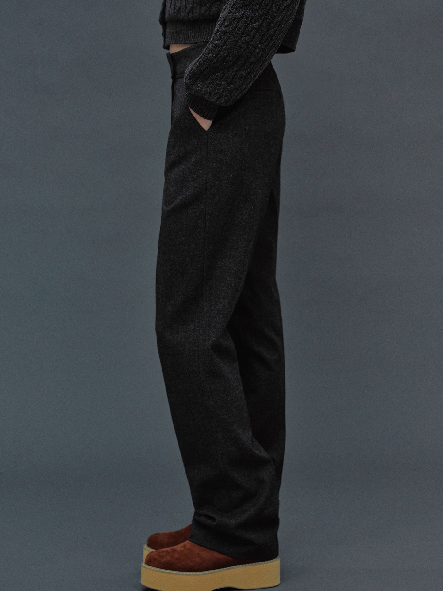Tapered Long Trousers, Basalt Melange