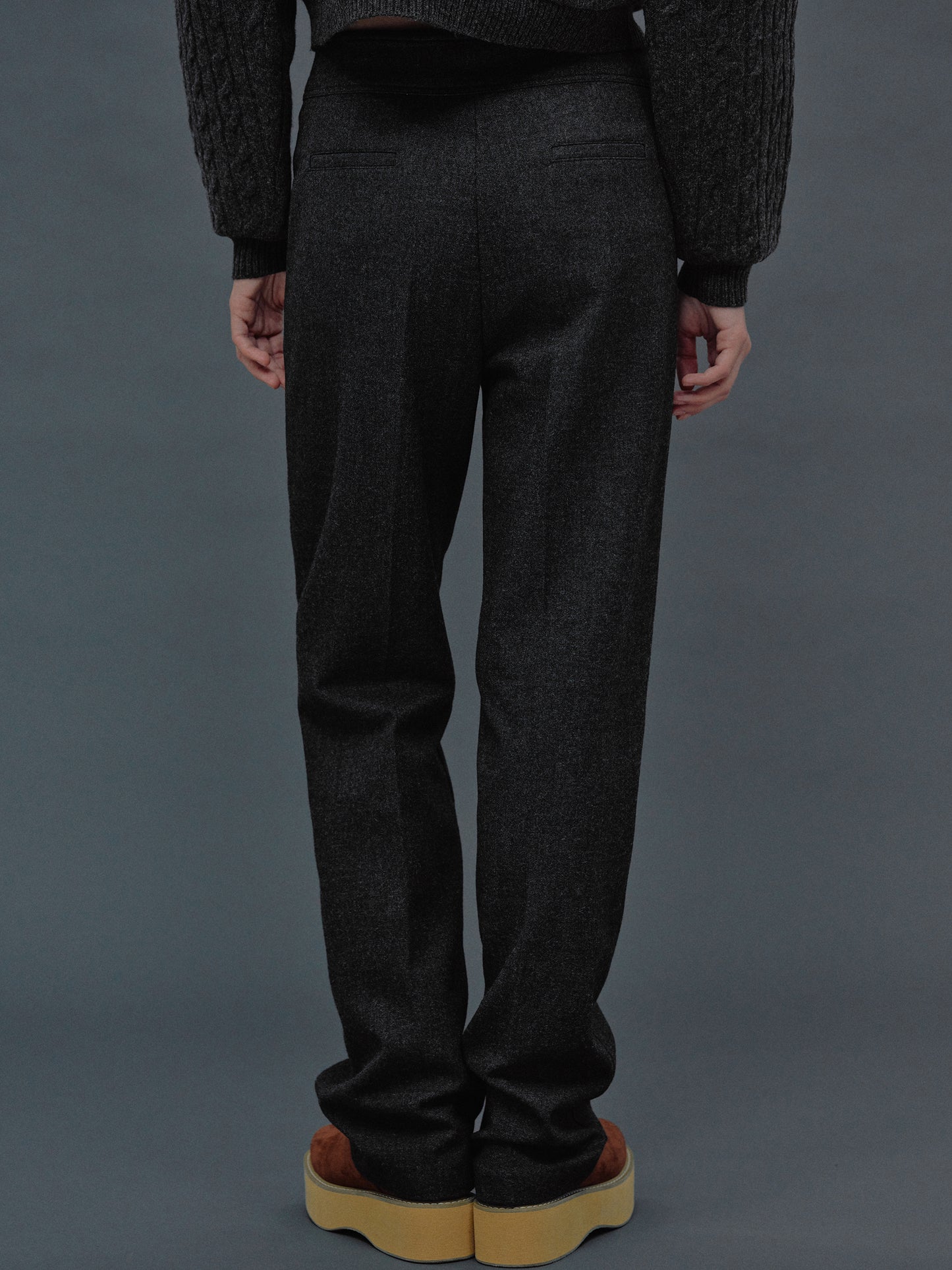 Tapered Long Trousers, Basalt Melange