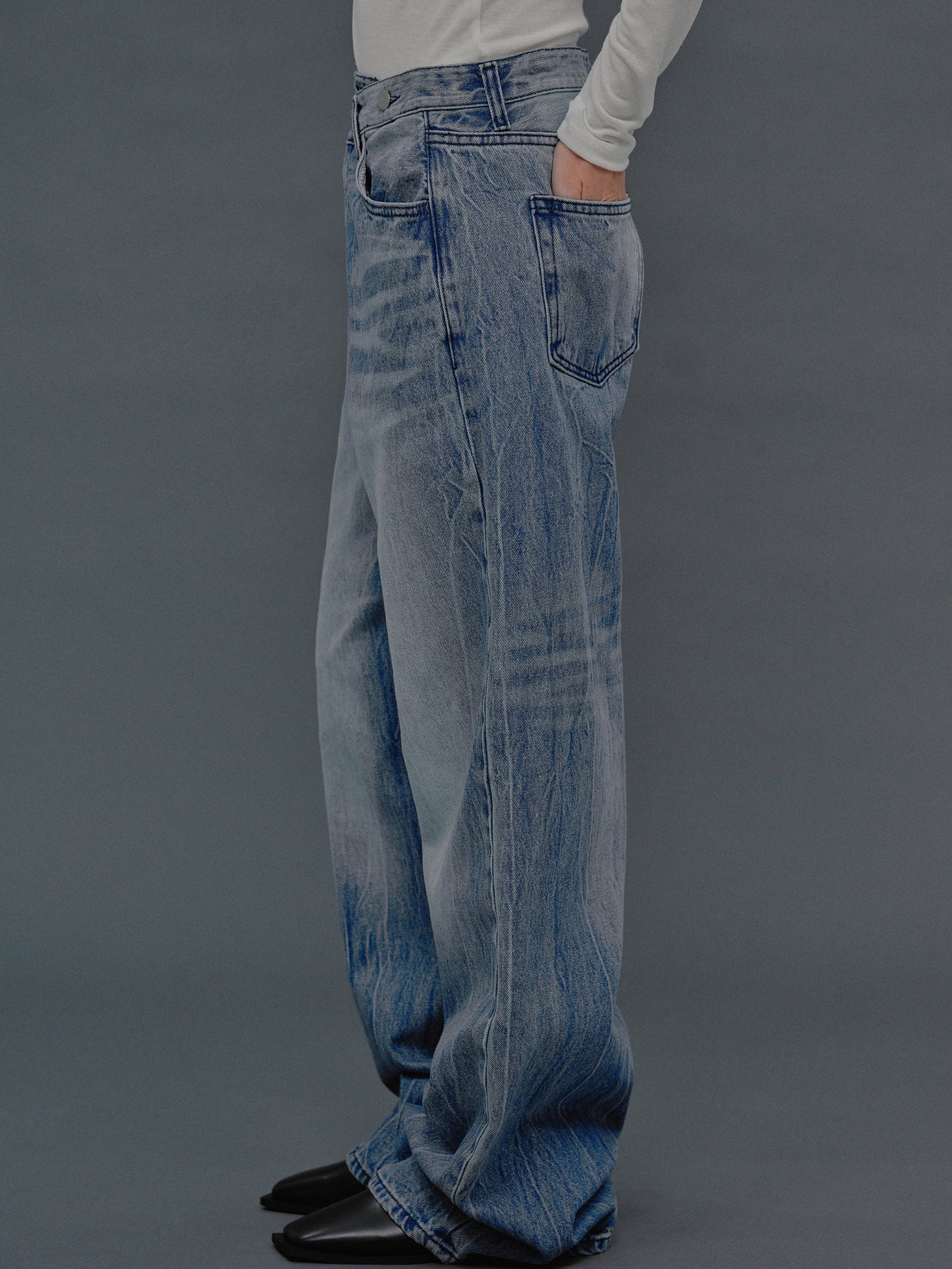 Deconstructed Crossover Jeans, Medium Blue