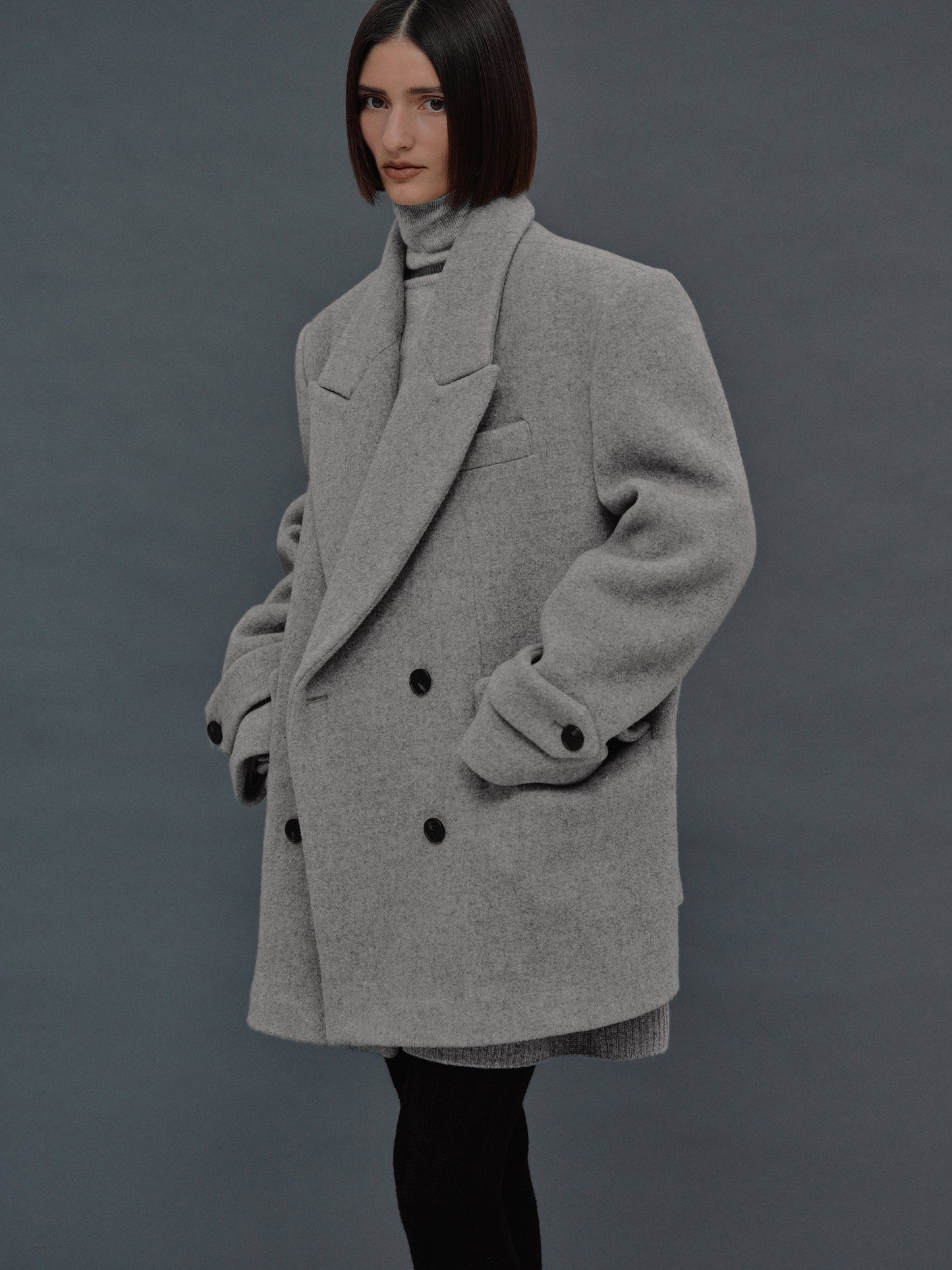 Gaia Oversized Melton Peacoat, Medium Grey