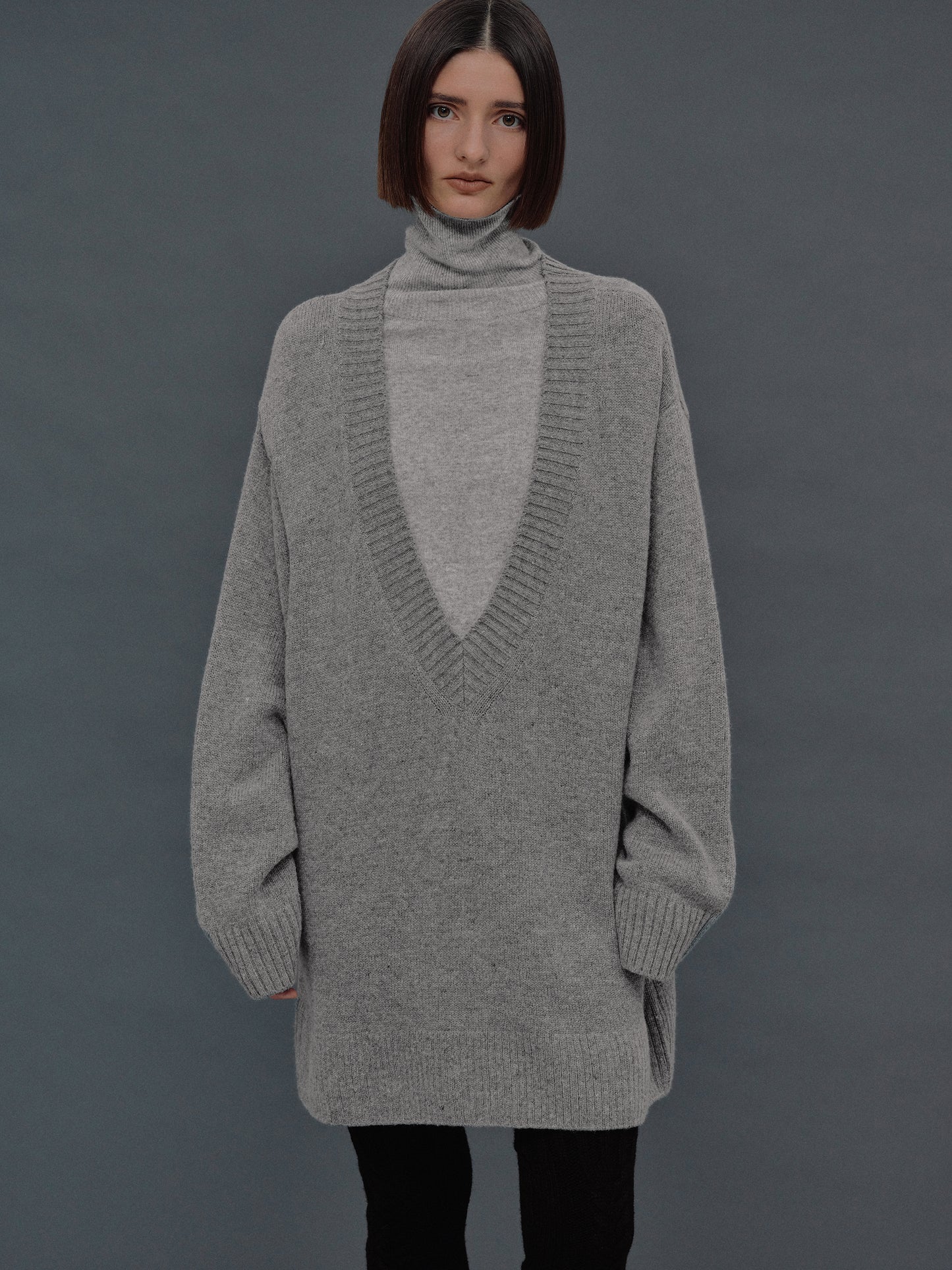 Agatha Lambswool Long Sweater, Grey