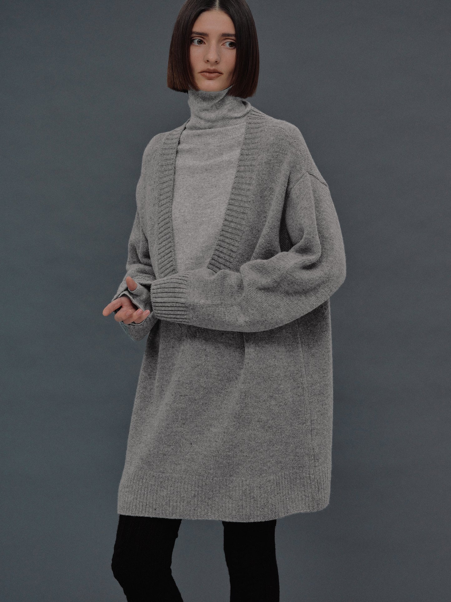 Agatha Lambswool Long Sweater, Grey
