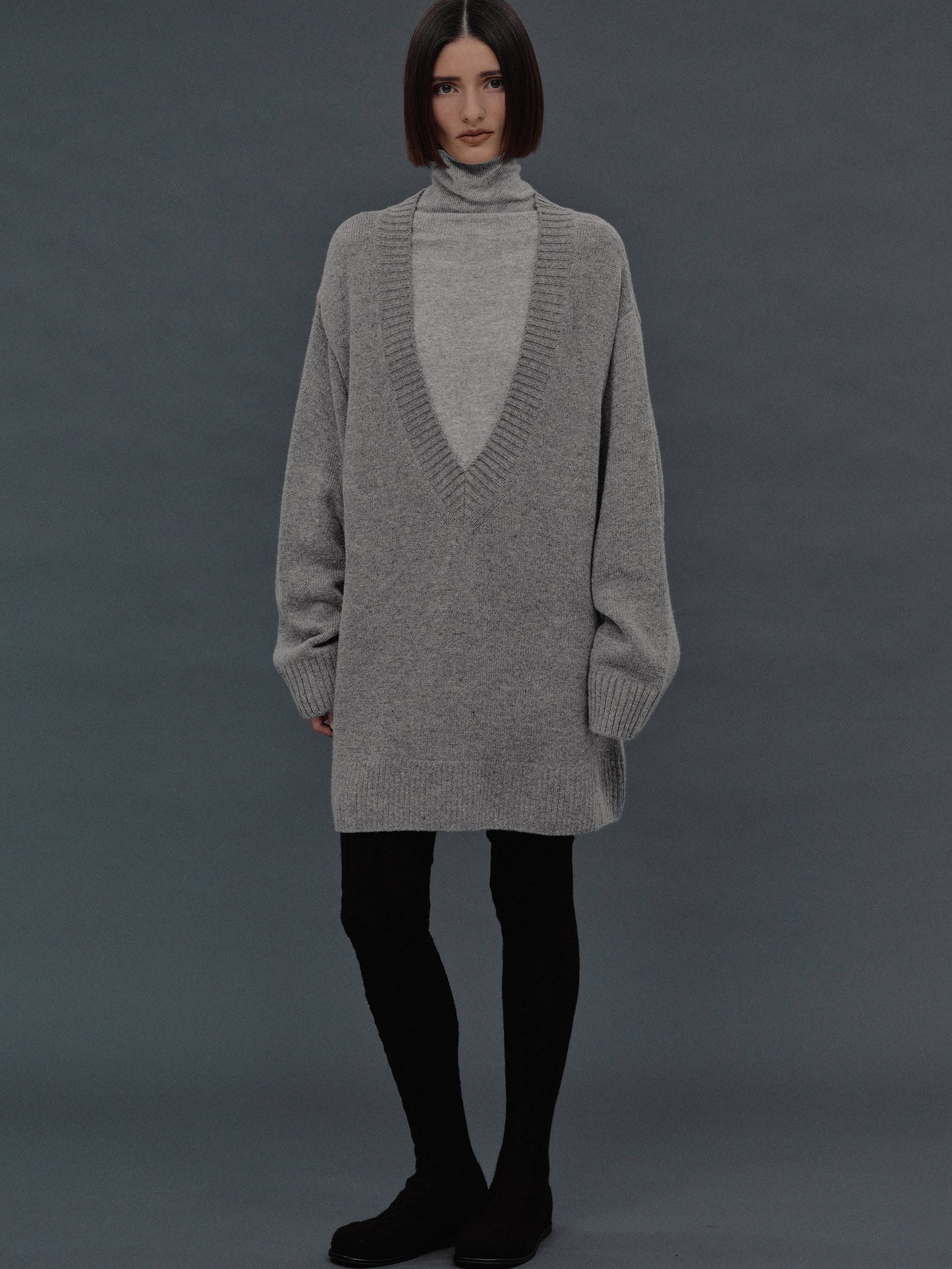 Agatha Lambswool Long Sweater, Grey