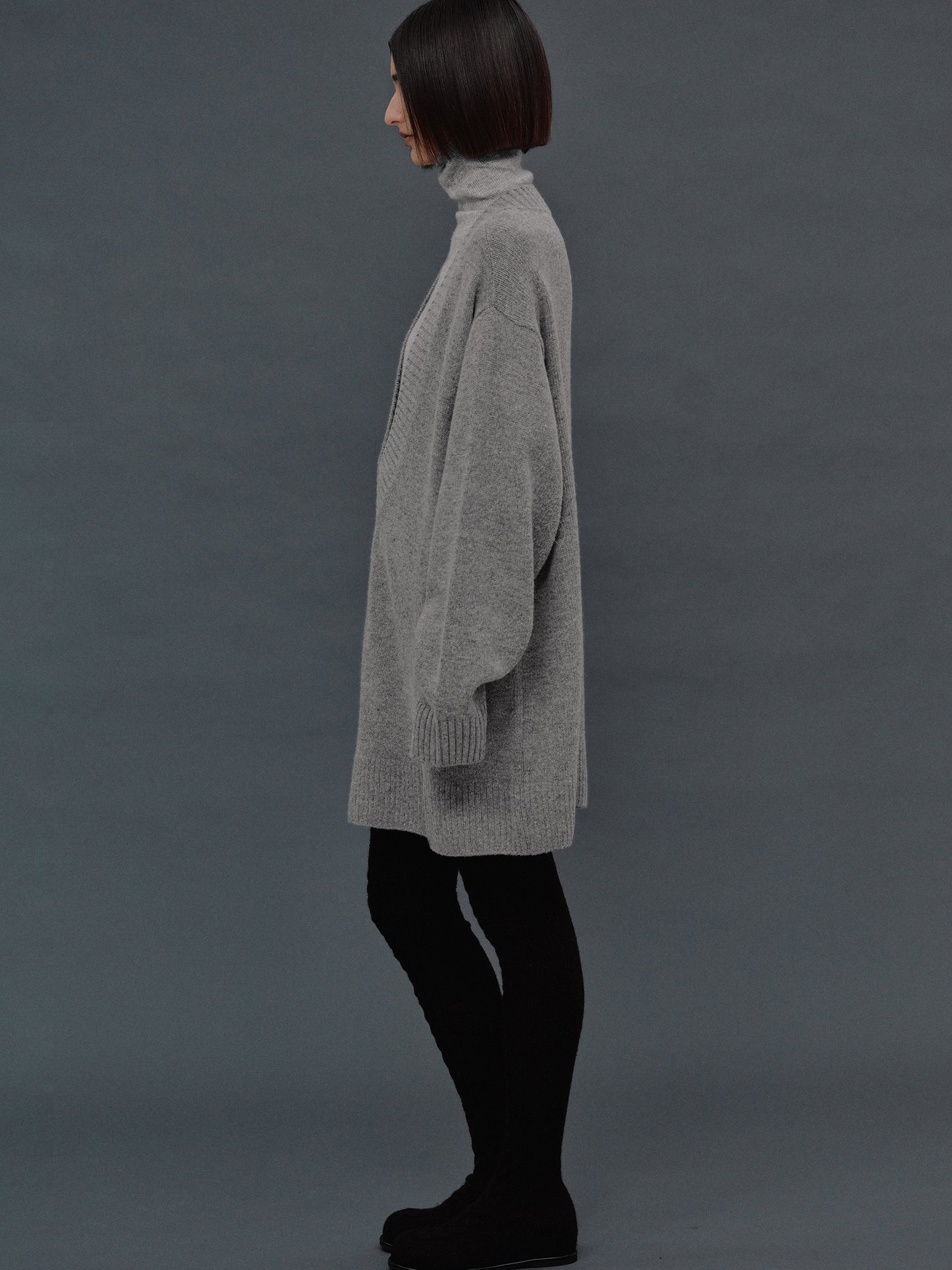 Agatha Lambswool Long Sweater, Grey
