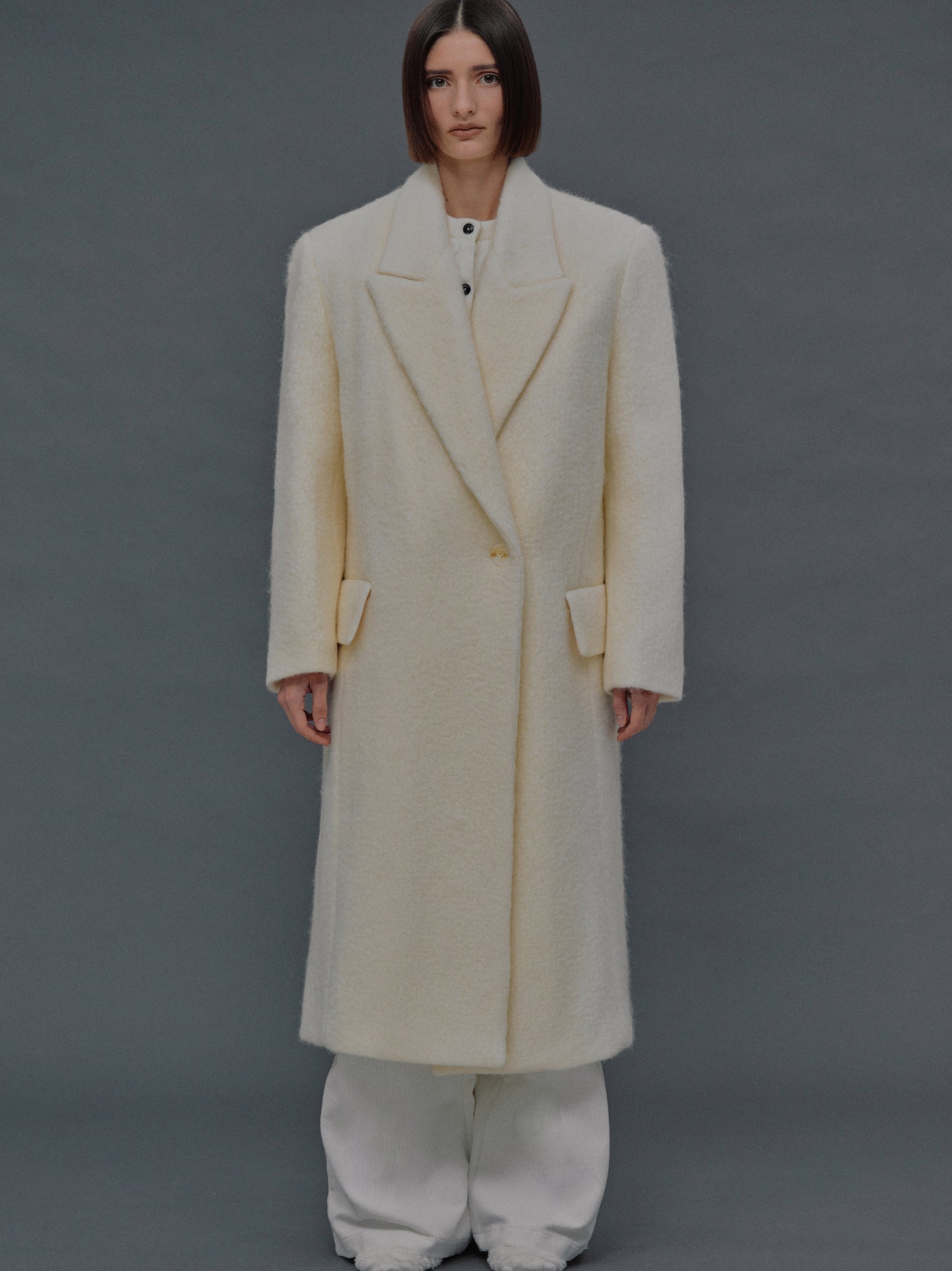Pegaso Melange-Effect Brushed Coat, Brie Cheese