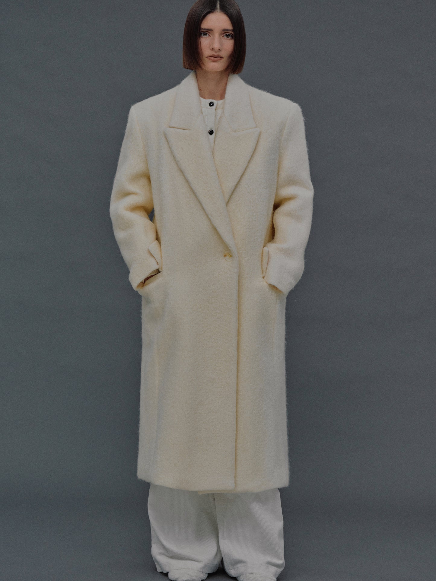 Pegaso Melange-Effect Brushed Coat, Brie Cheese