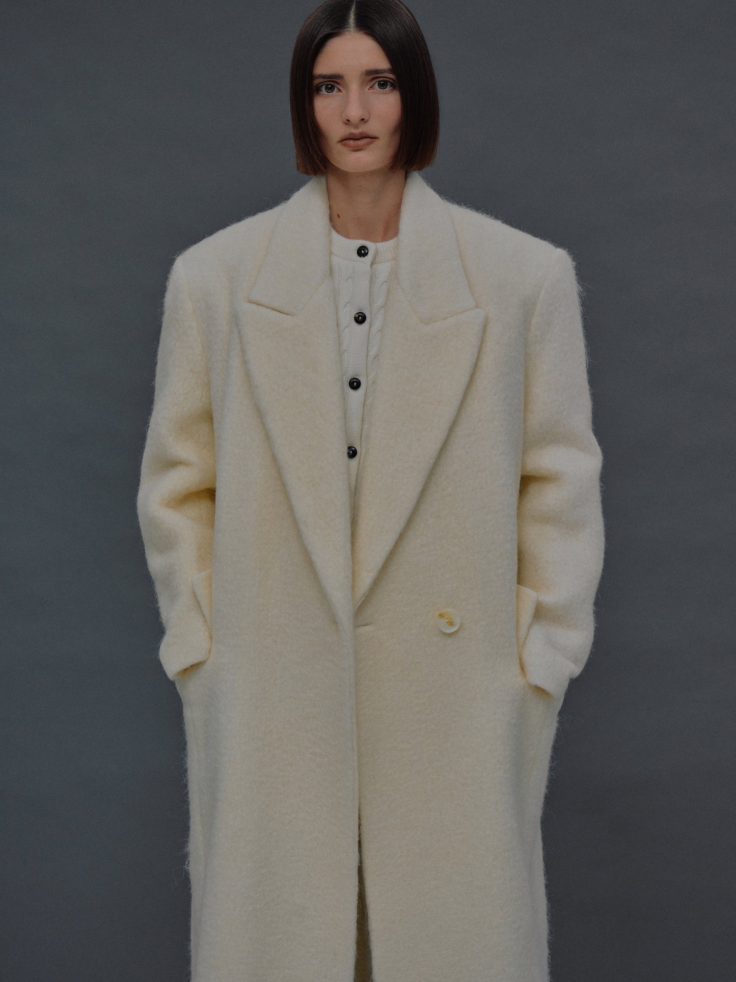 Pegaso Melange-Effect Brushed Coat, Brie Cheese