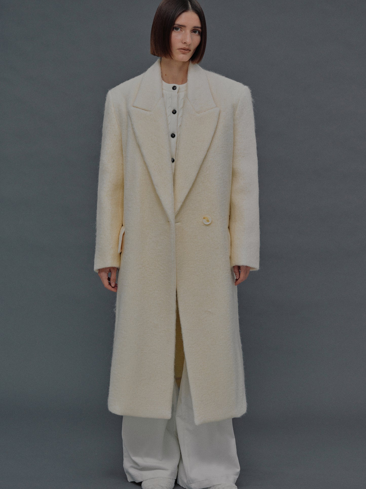 Pegaso Melange-Effect Brushed Coat, Brie Cheese