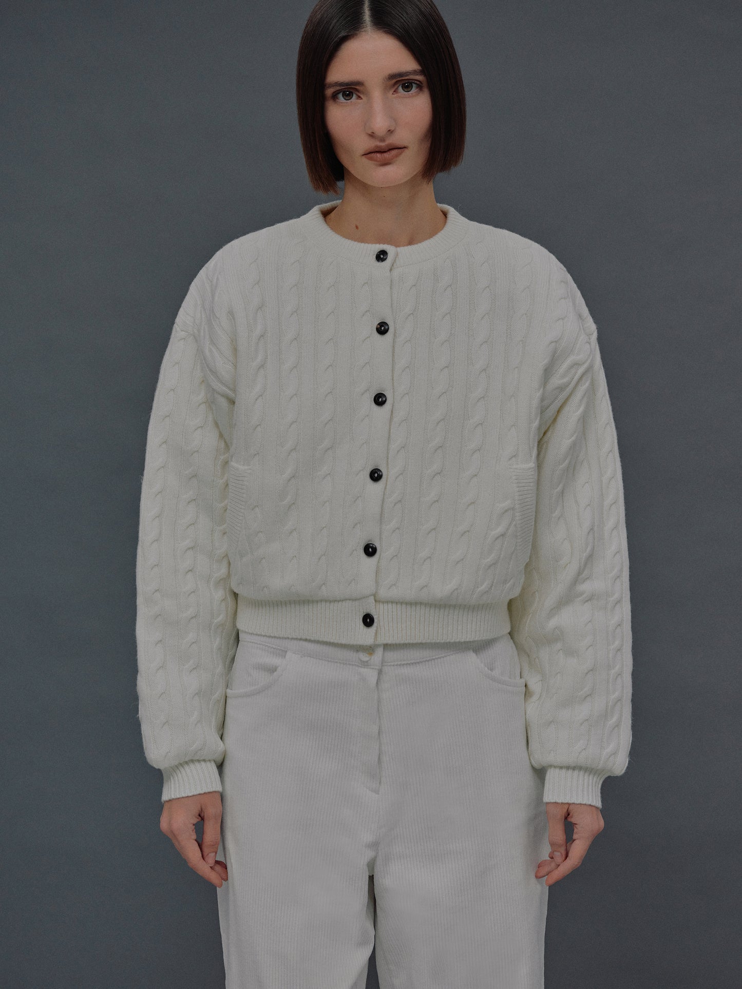 Unghia Insulated Cable Knit Puffer, Cream