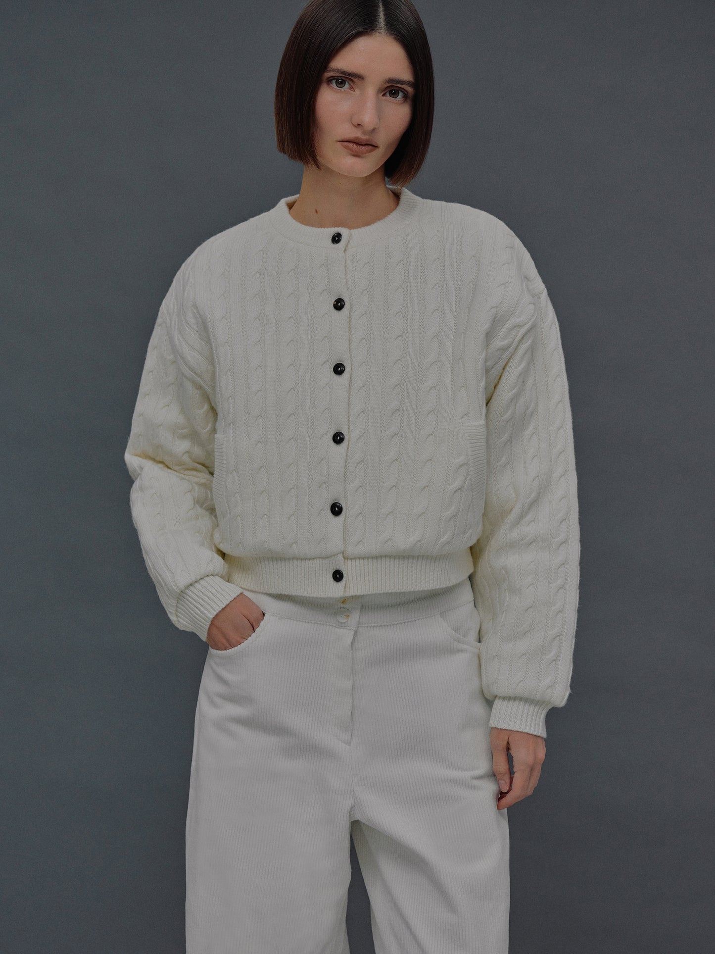 Unghia Insulated Cable Knit Puffer, Cream