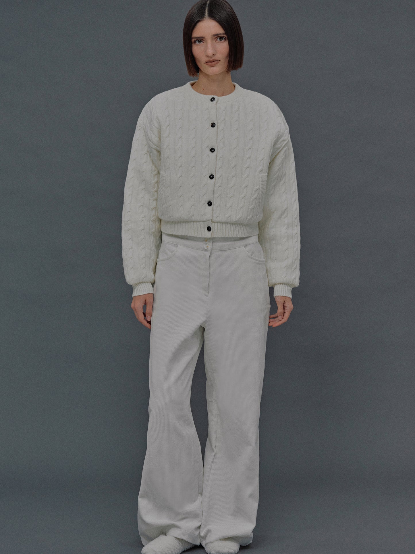 Teiera Triple Waist Corduroy Pants, White