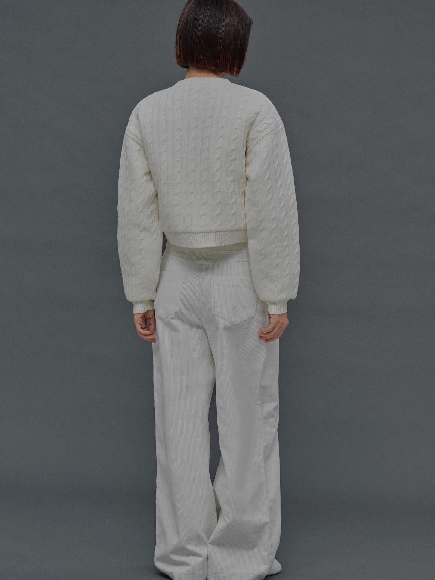 Teiera Triple Waist Corduroy Pants, White