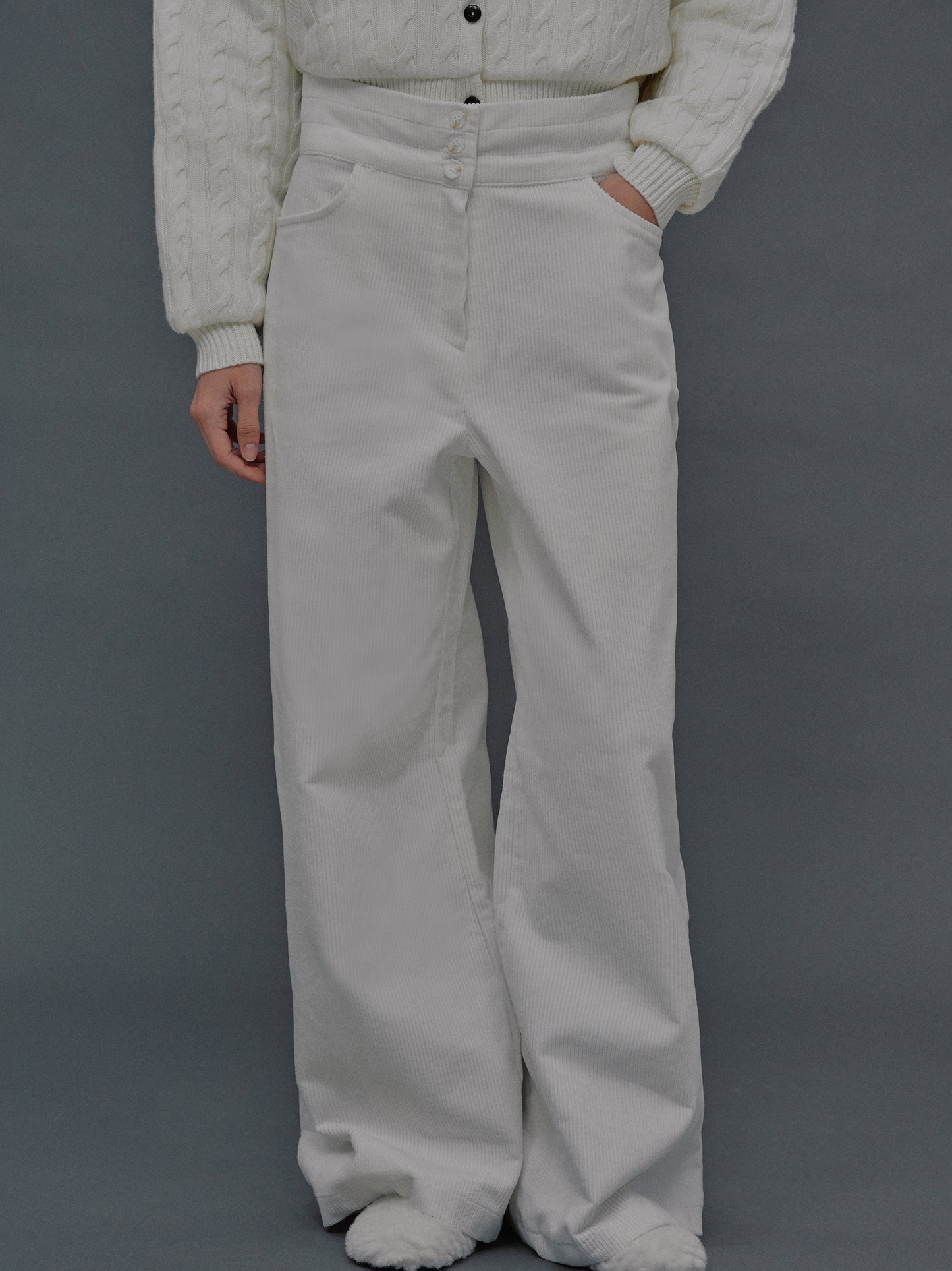 Teiera Triple Waist Corduroy Pants, White