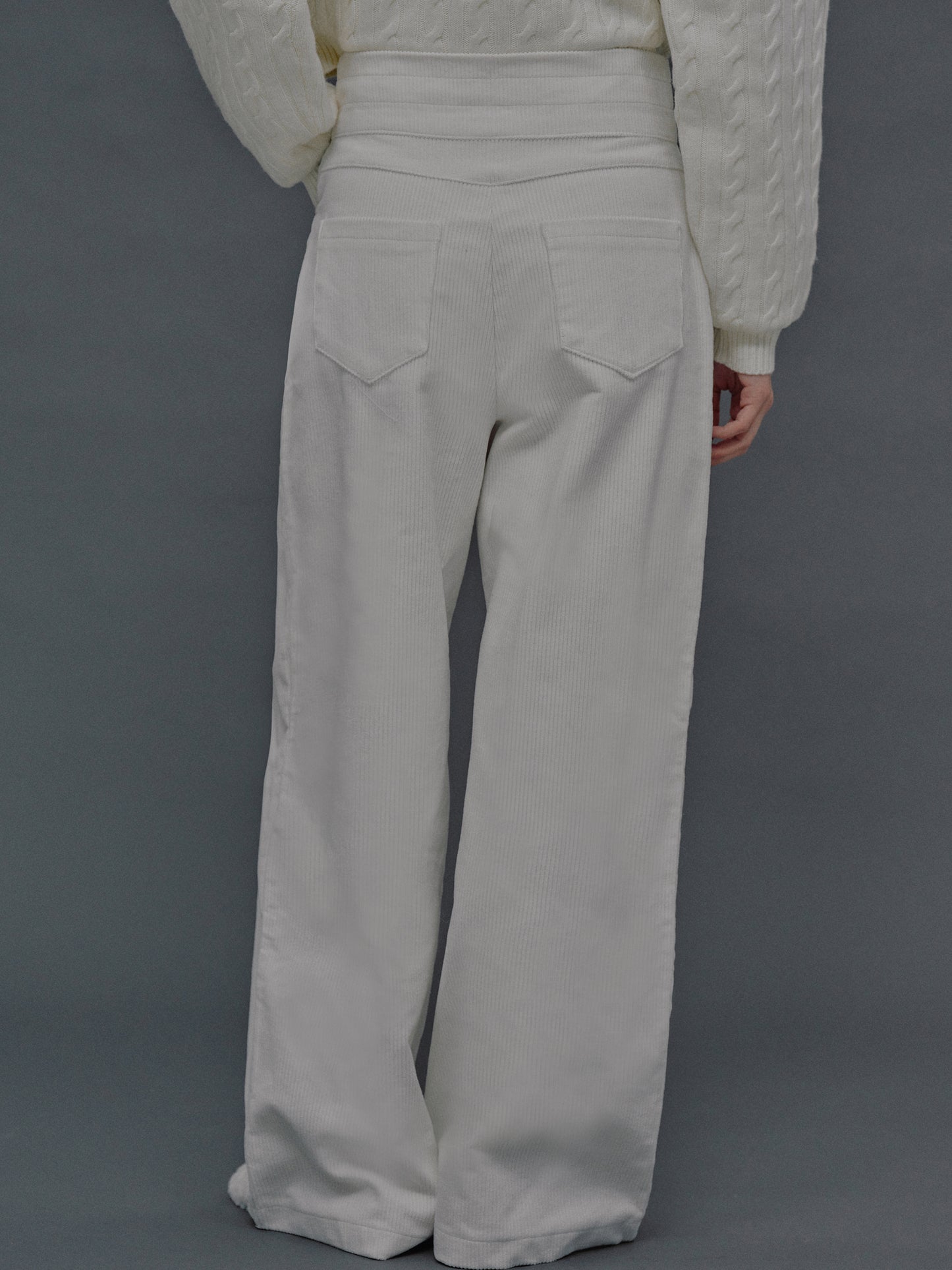 Teiera Triple Waist Corduroy Pants, White