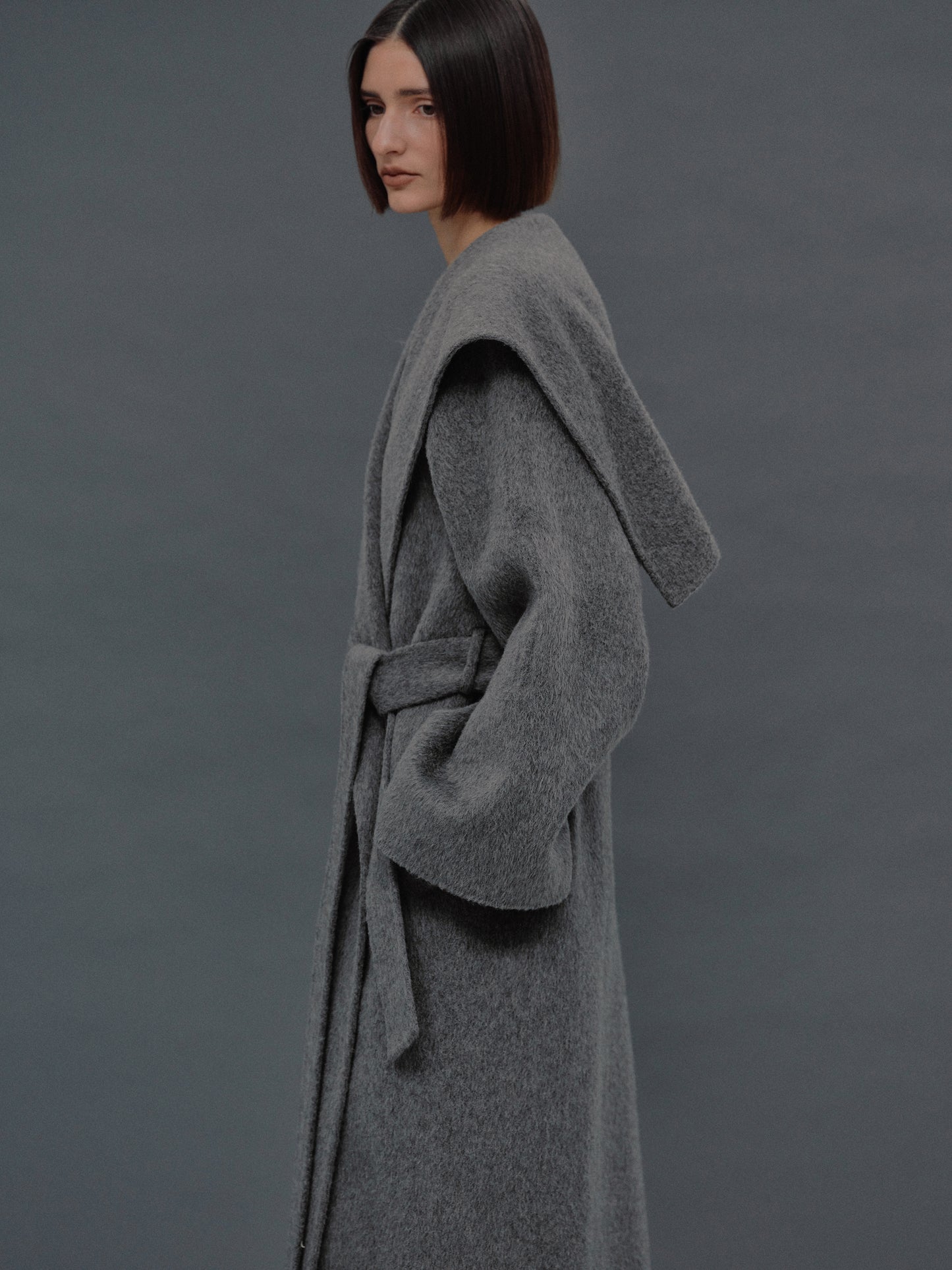 Double Face Wool Coat, Charcoal