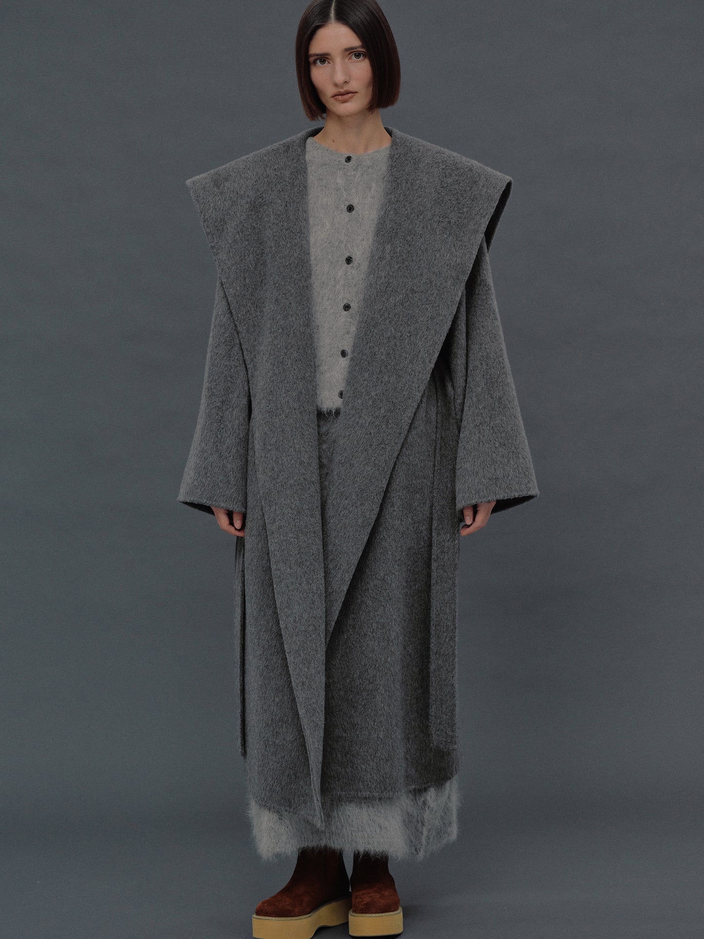 Double Face Wool Coat, Charcoal