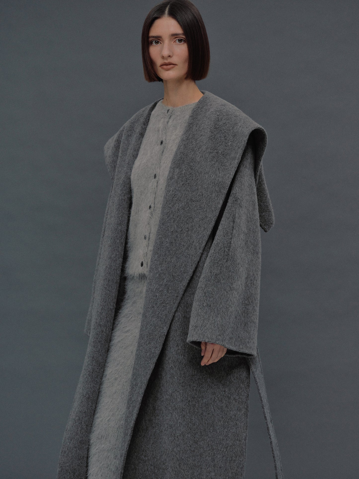 Double Face Wool Coat, Charcoal