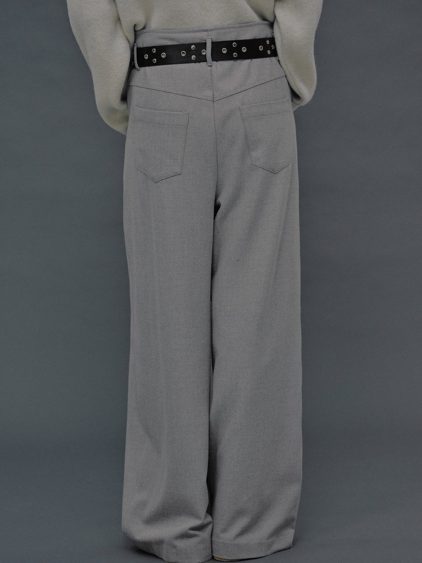 Eyelet Belt Trousers, Ice Grey