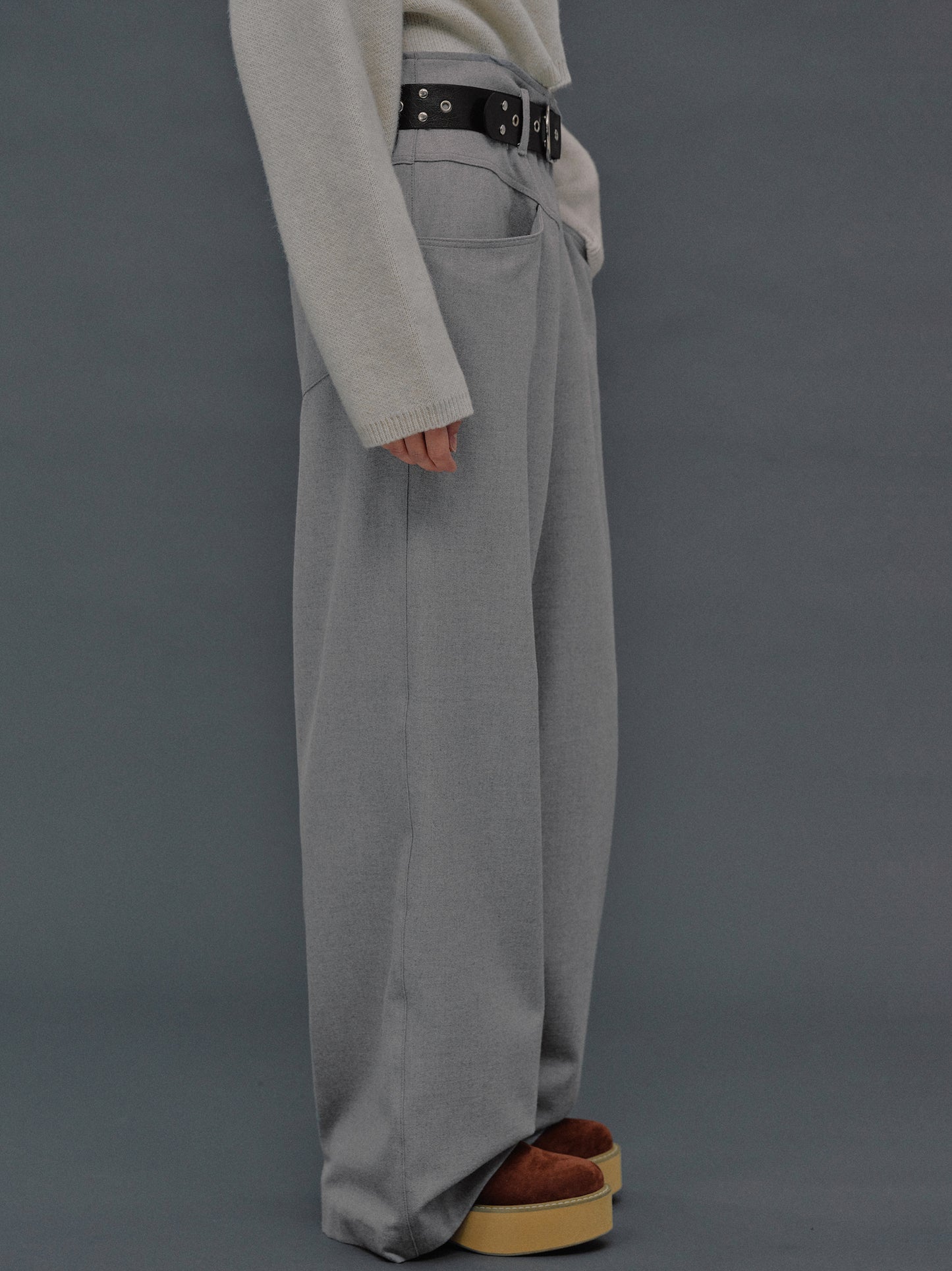 Eyelet Belt Trousers, Ice Grey