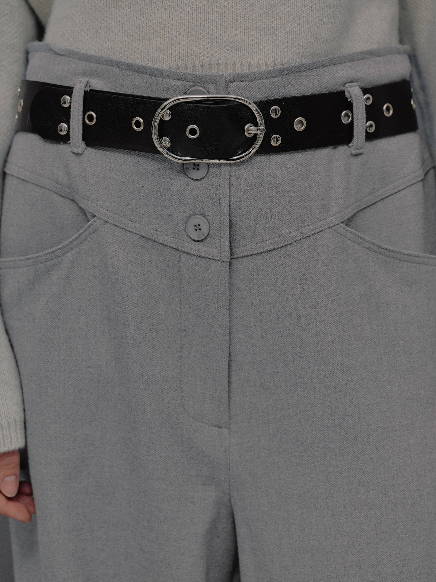 Eyelet Belt Trousers, Ice Grey