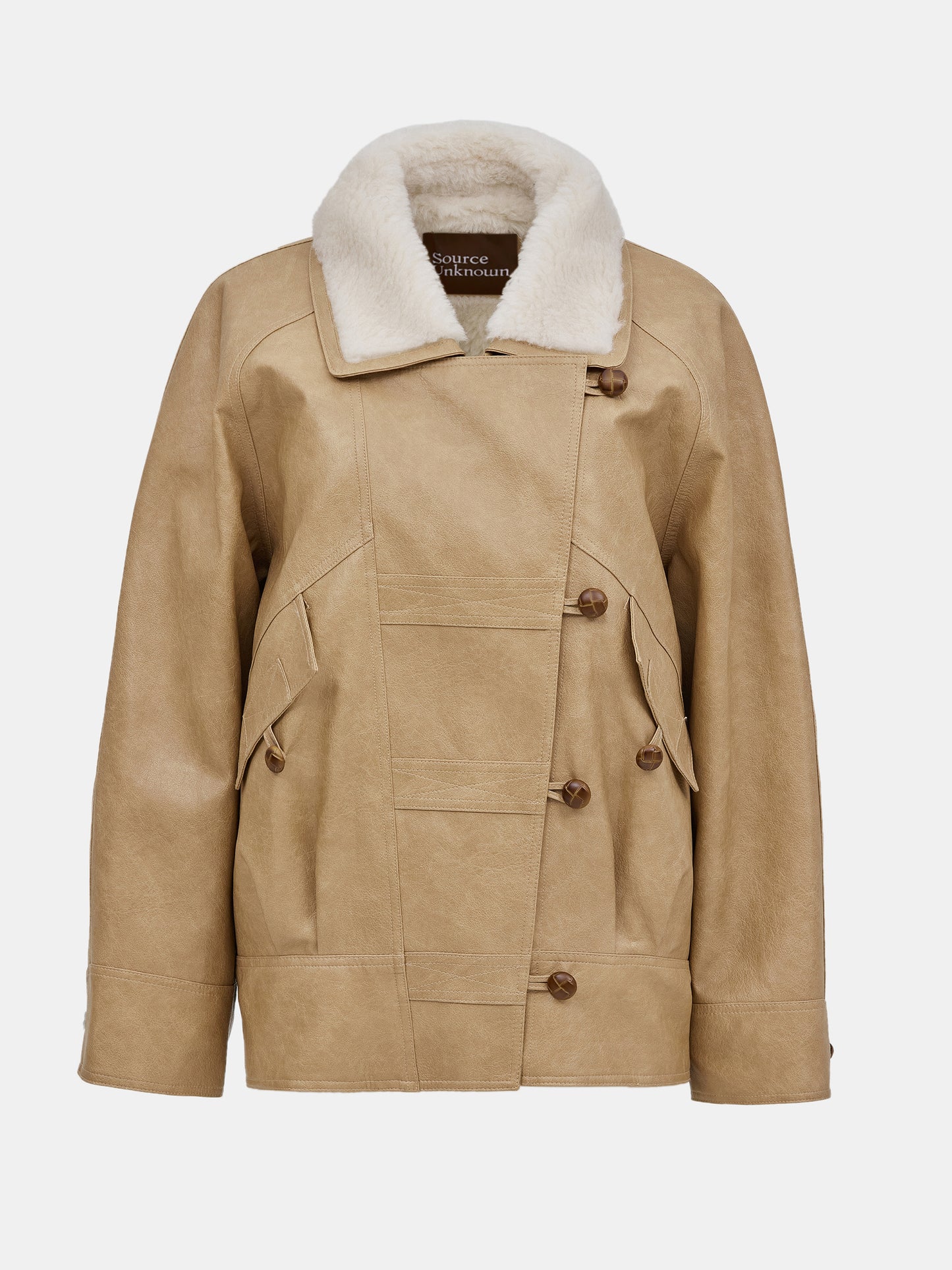 Cicala Shearling Collar Leather Jacket, Nougat
