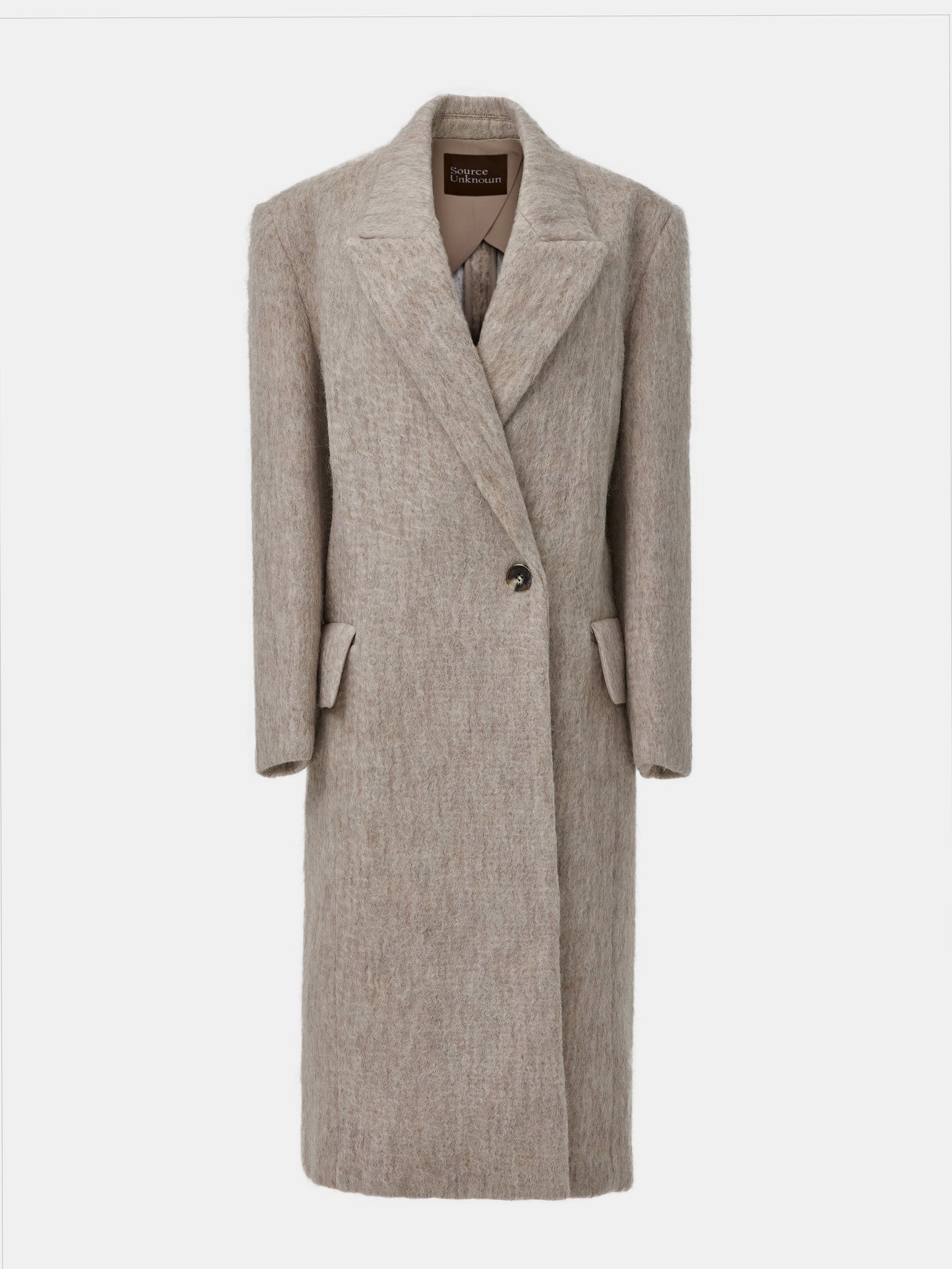 Pegaso Melange-Effect Brushed Coat, Soybean