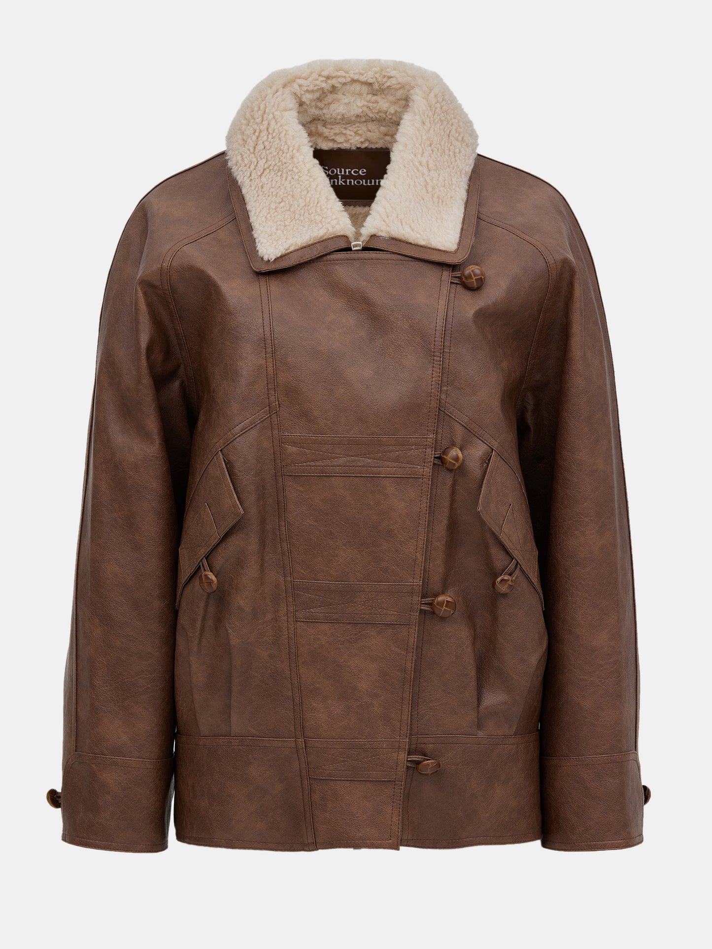 Cicala Shearling Collar Leather Jacket, Pecan