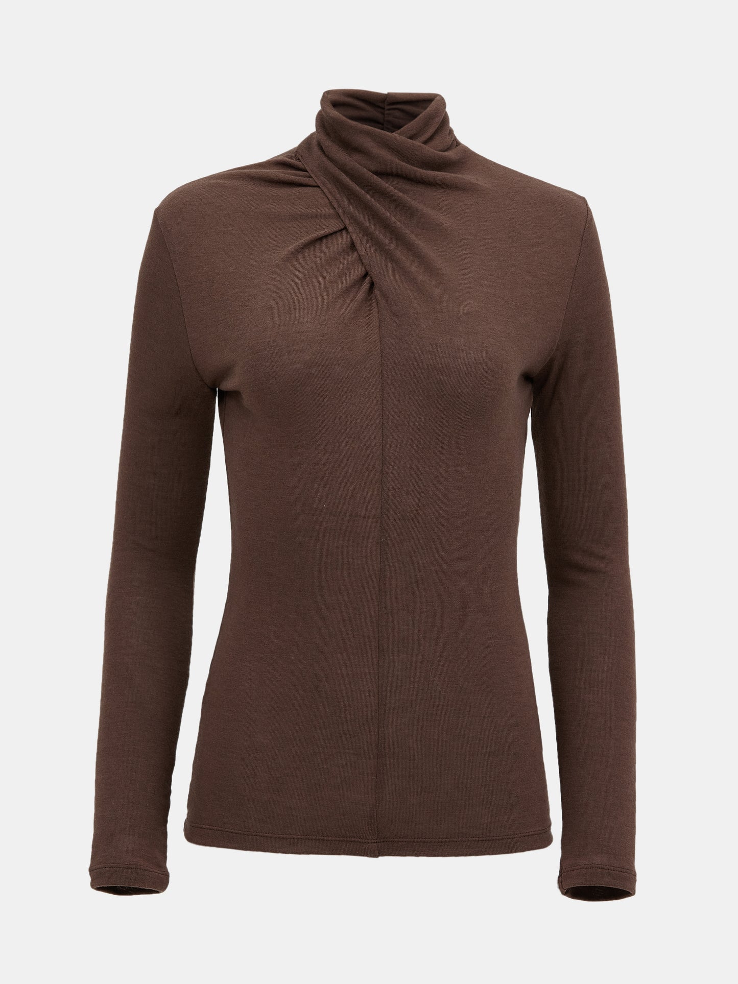 Daye Cross Neck Wool T-Shirt, Cocoa