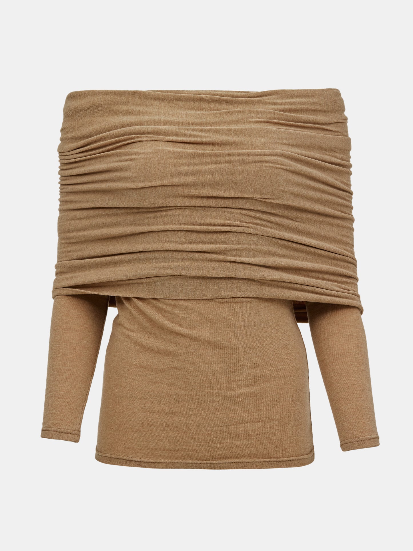 Tova Off Shoulder Knit, Nude Brown