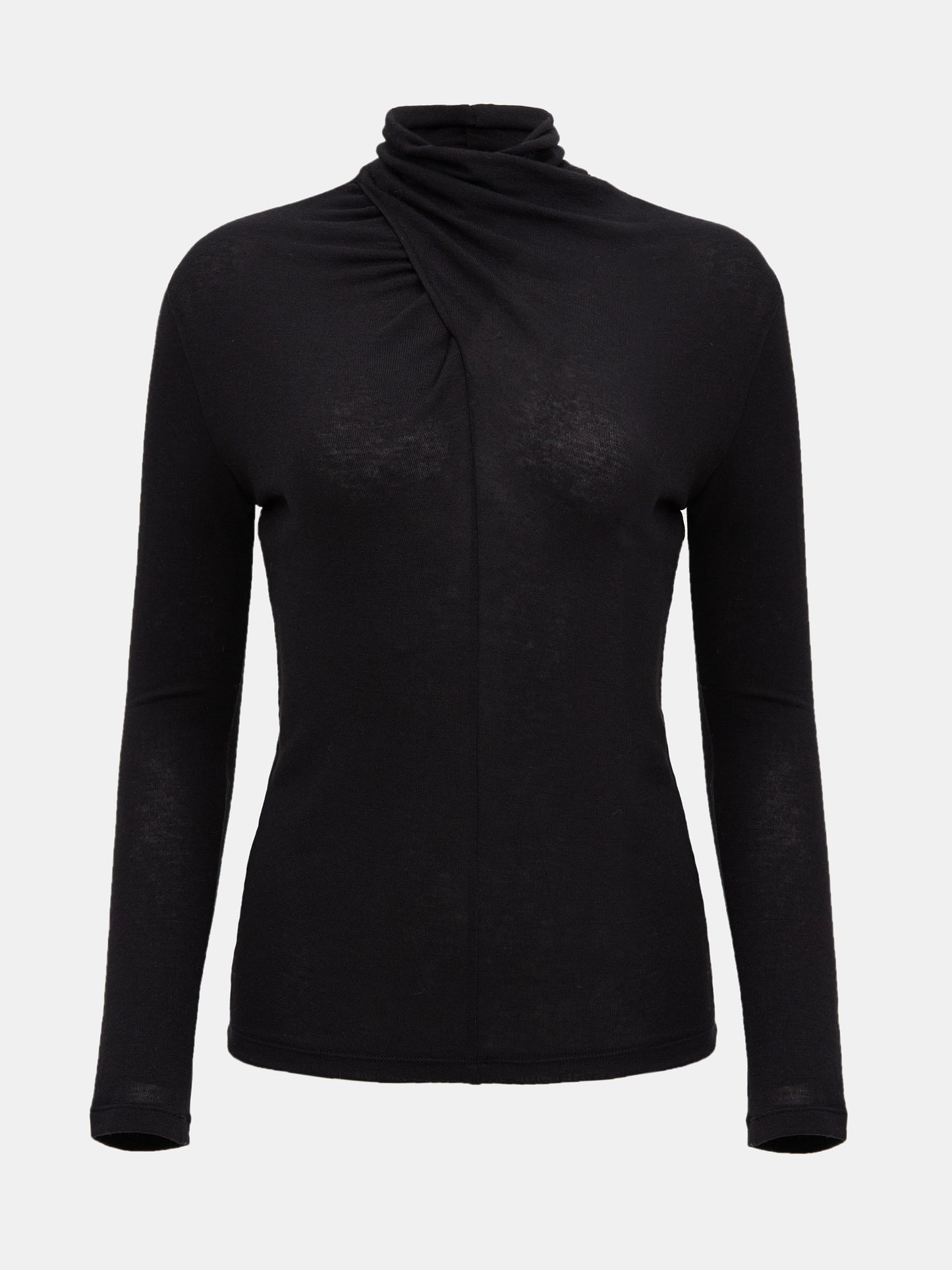 Daye Cross Neck Wool T-Shirt, Black