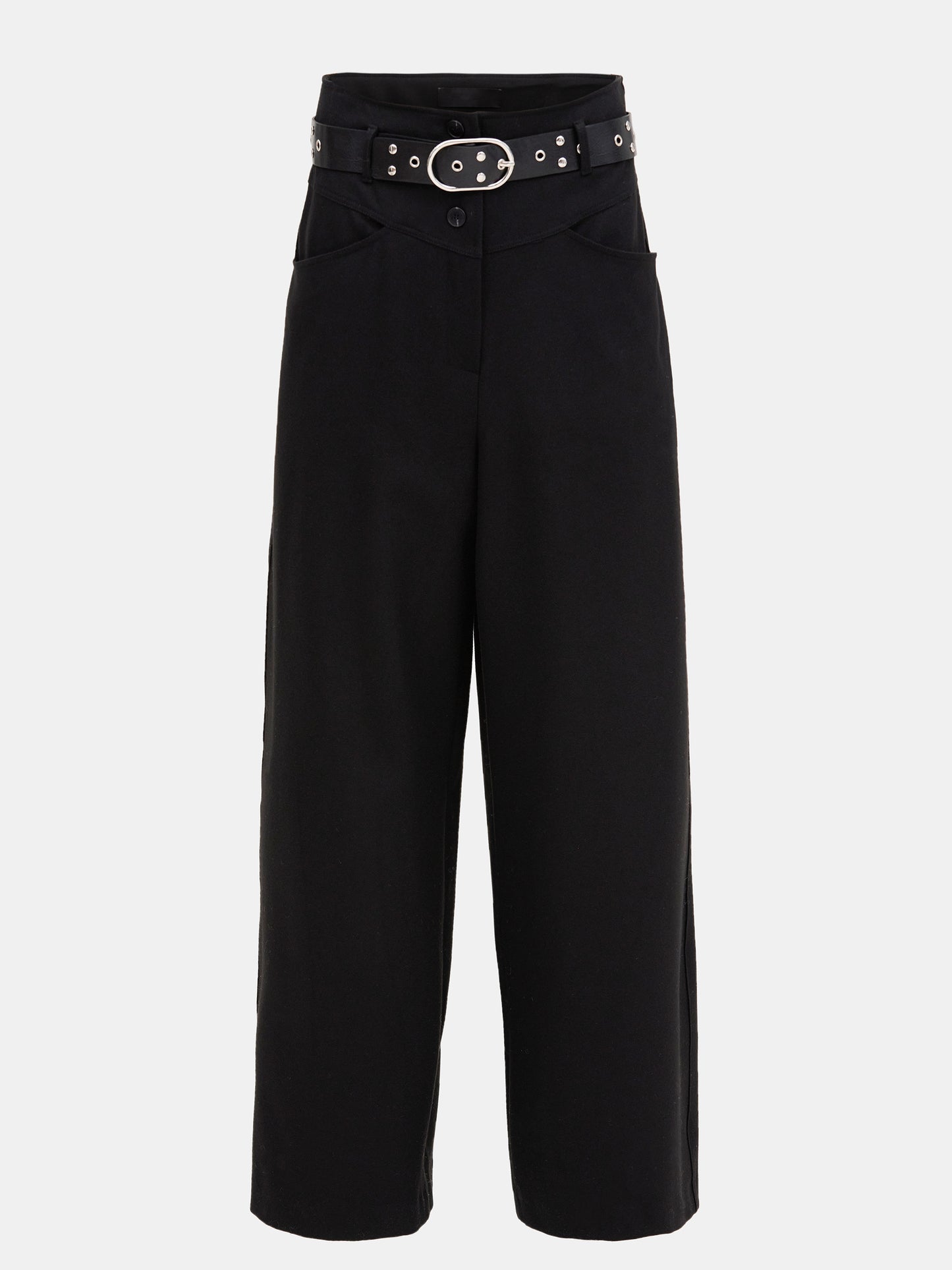 Eyelet Belt Trousers, Black
