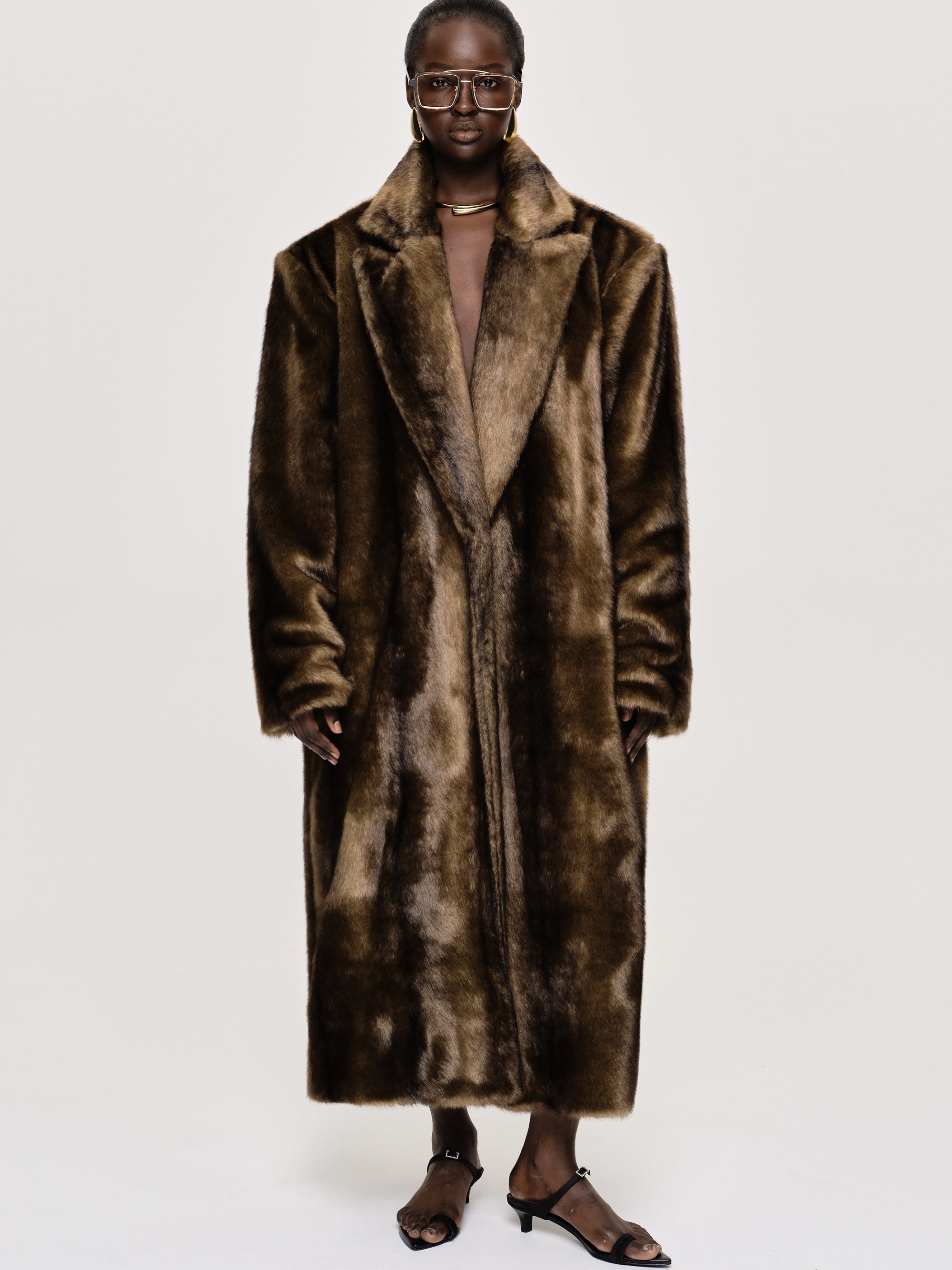 Wallis Oversized Grandpa Fur Coat, Espresso