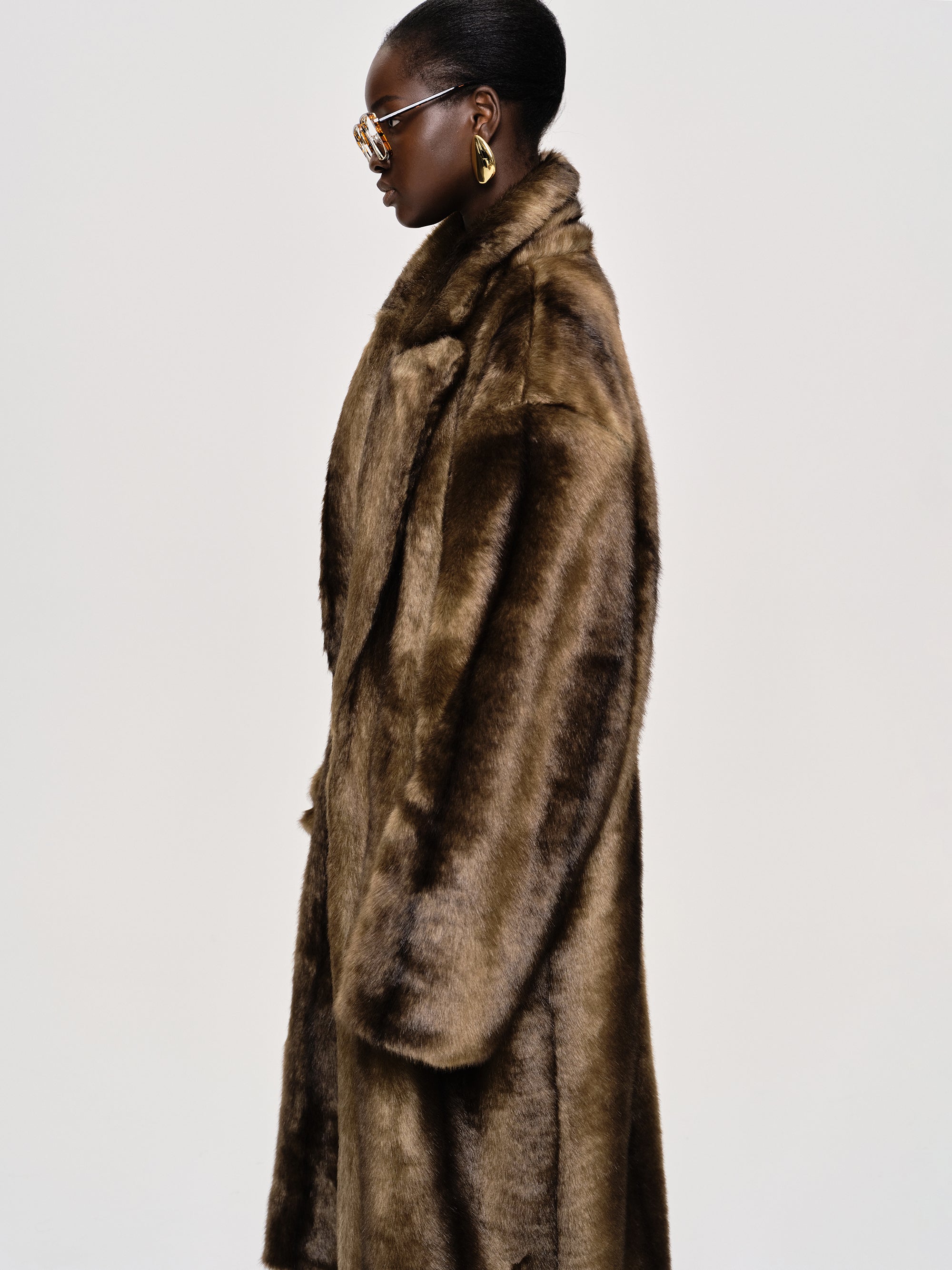 Wallis Oversized Grandpa Fur Coat, Espresso