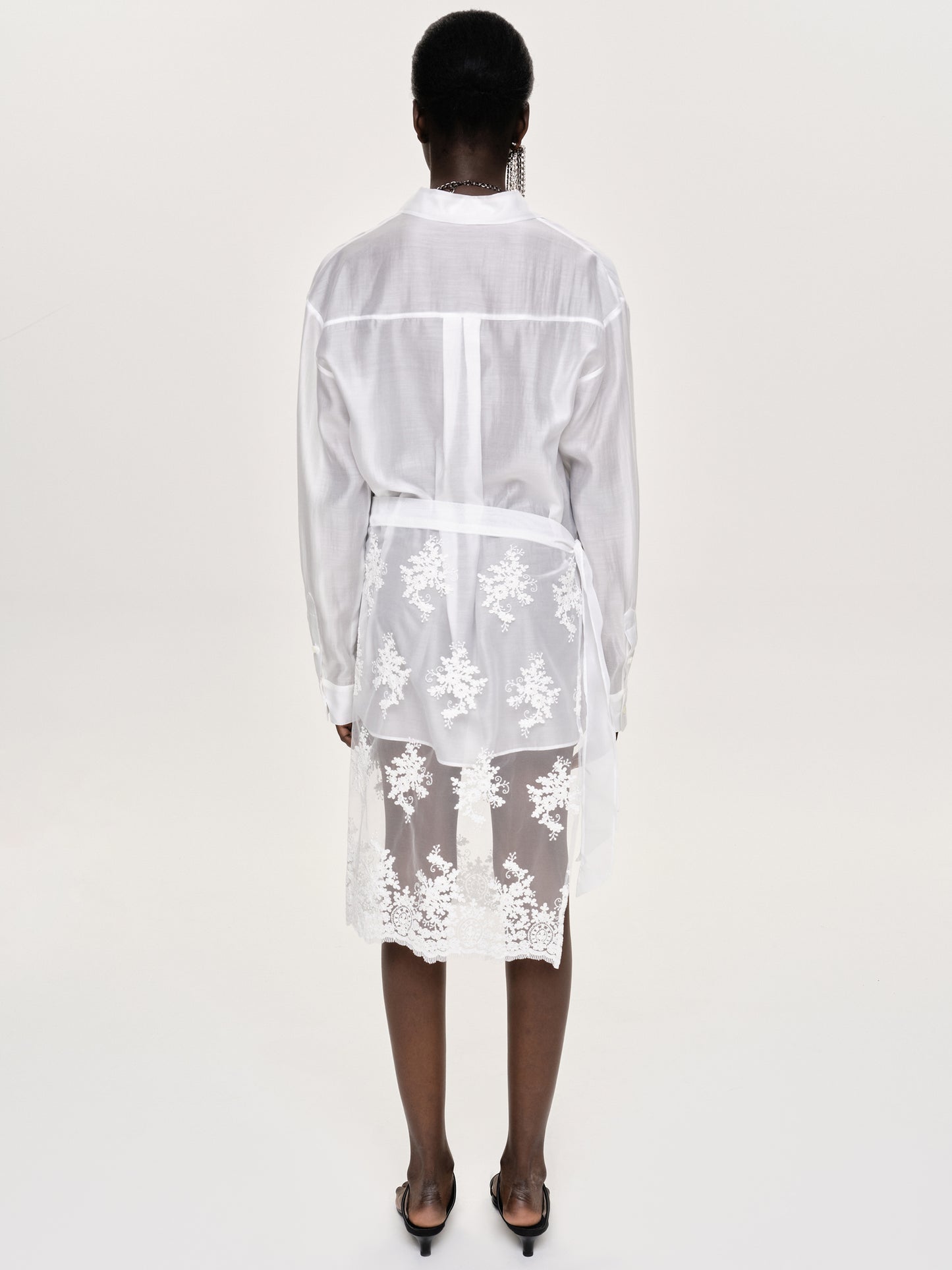 Floral-Applique Wrap Skirt, White