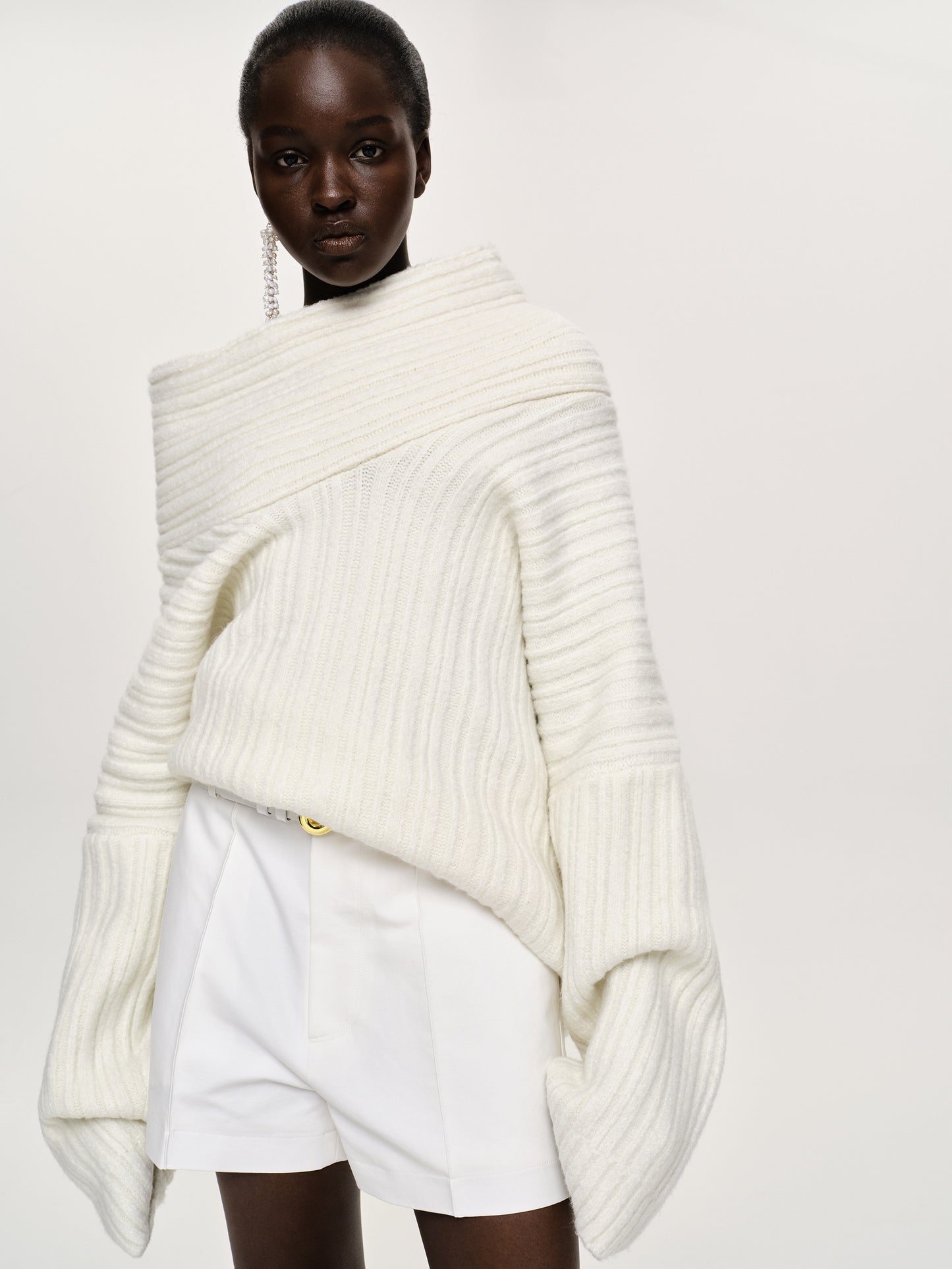 Becca Oversized High Roll Knit Pullover, White