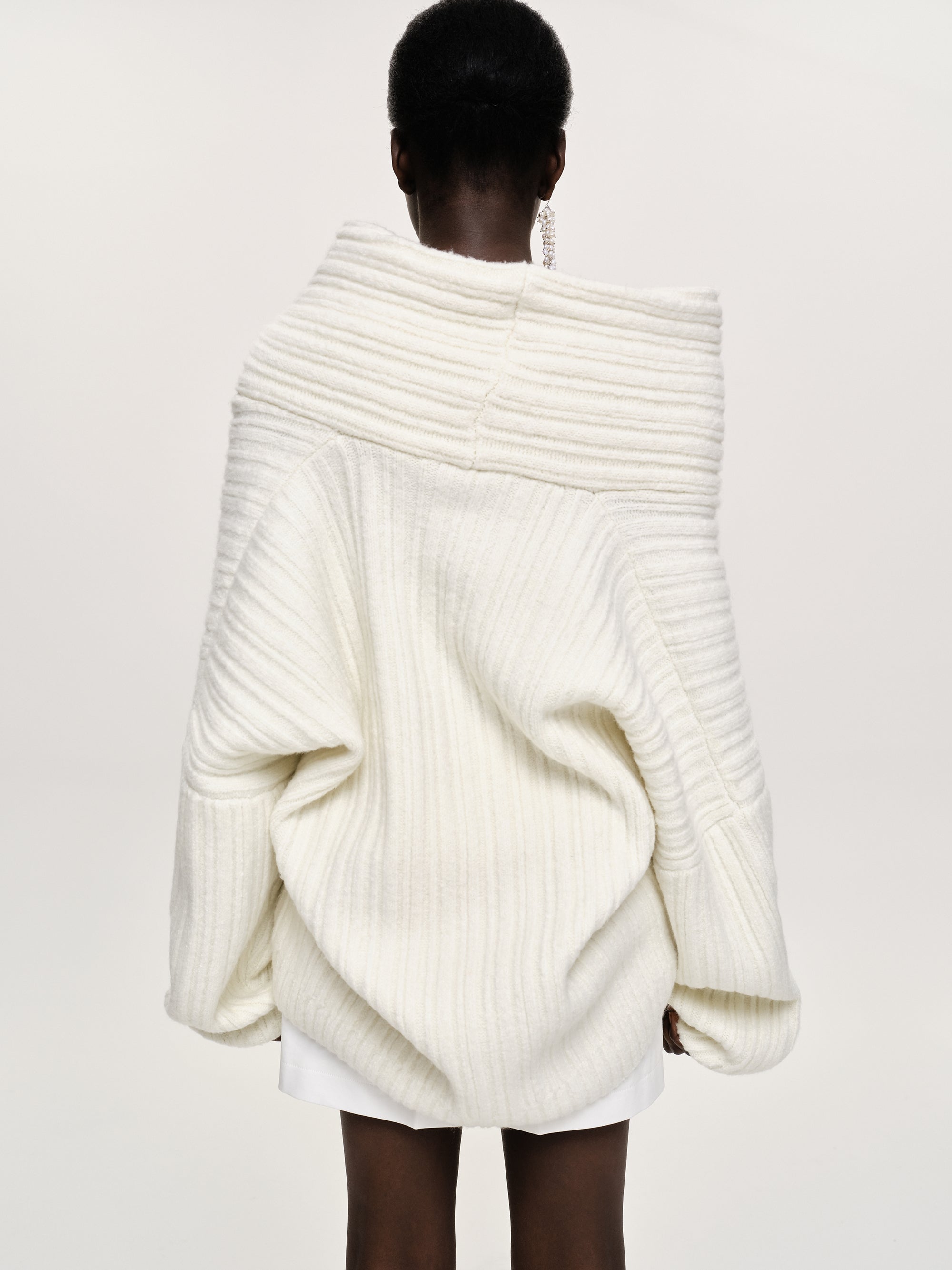 Becca Oversized High Roll Knit Pullover, White