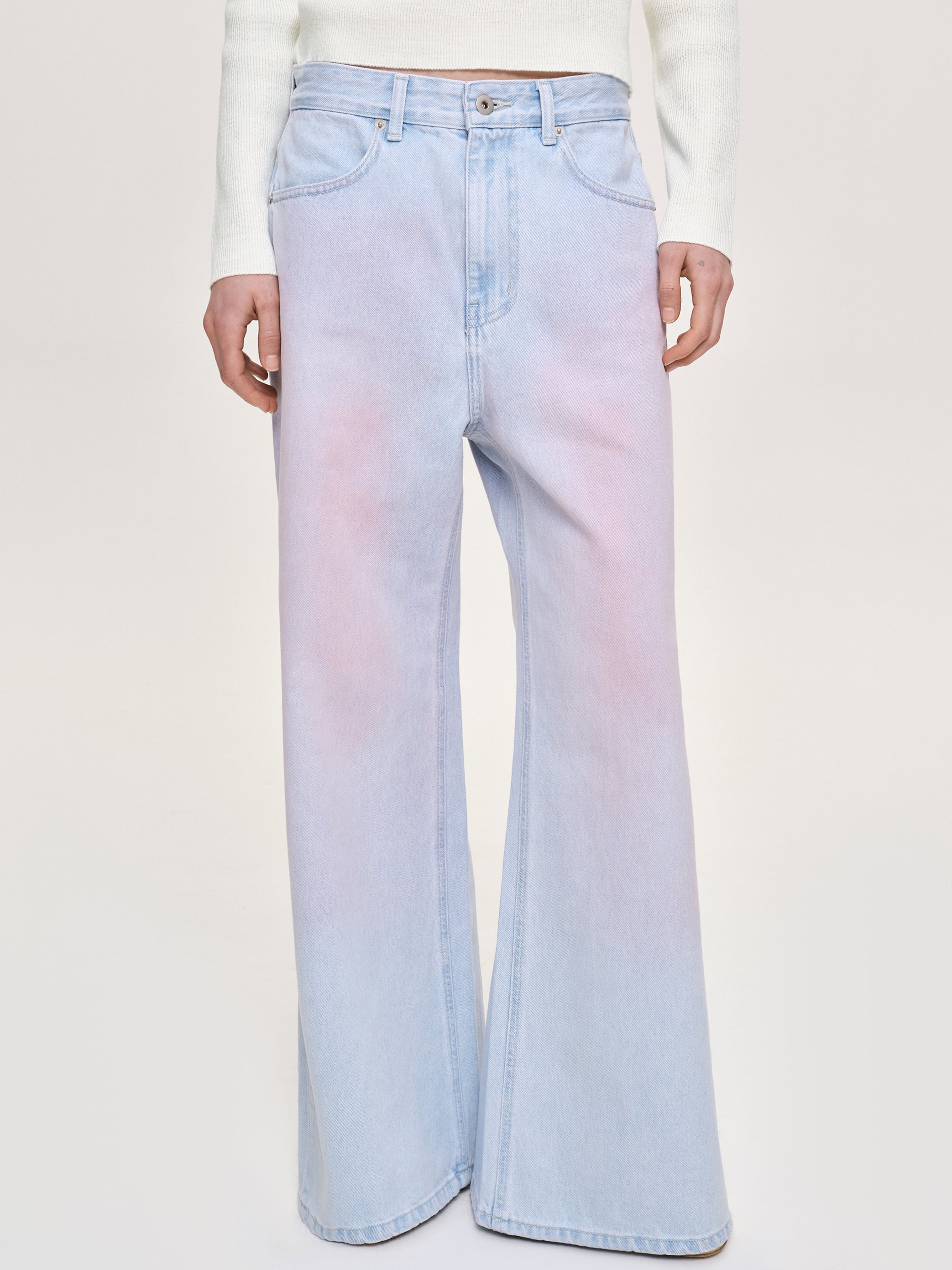 Painted Wide-Leg Jeans, Pink Washed