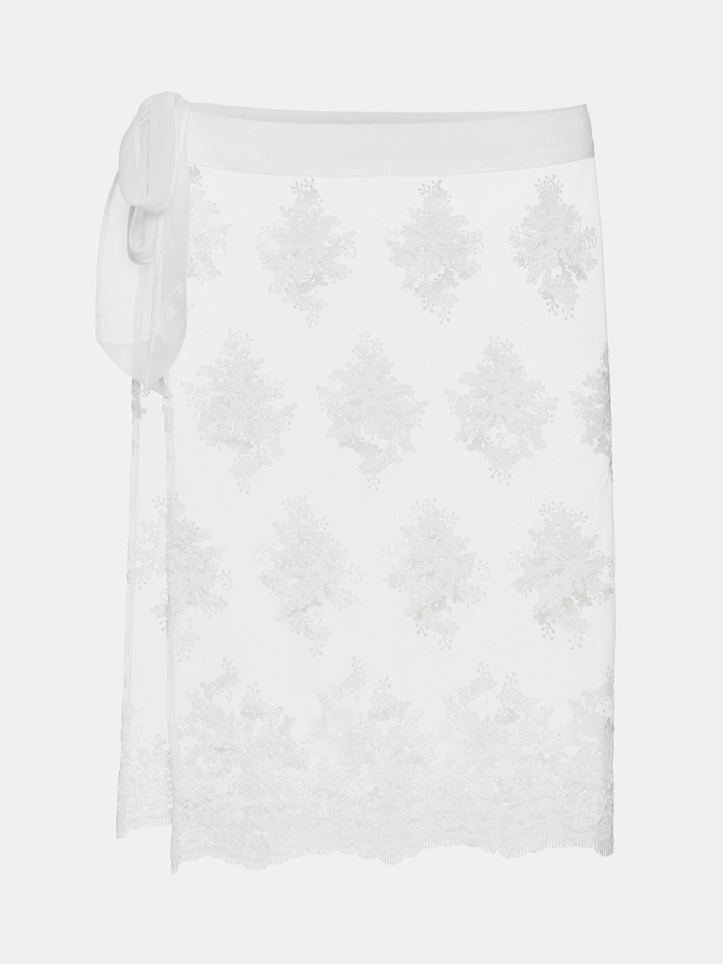 Floral-Applique Wrap Skirt, White
