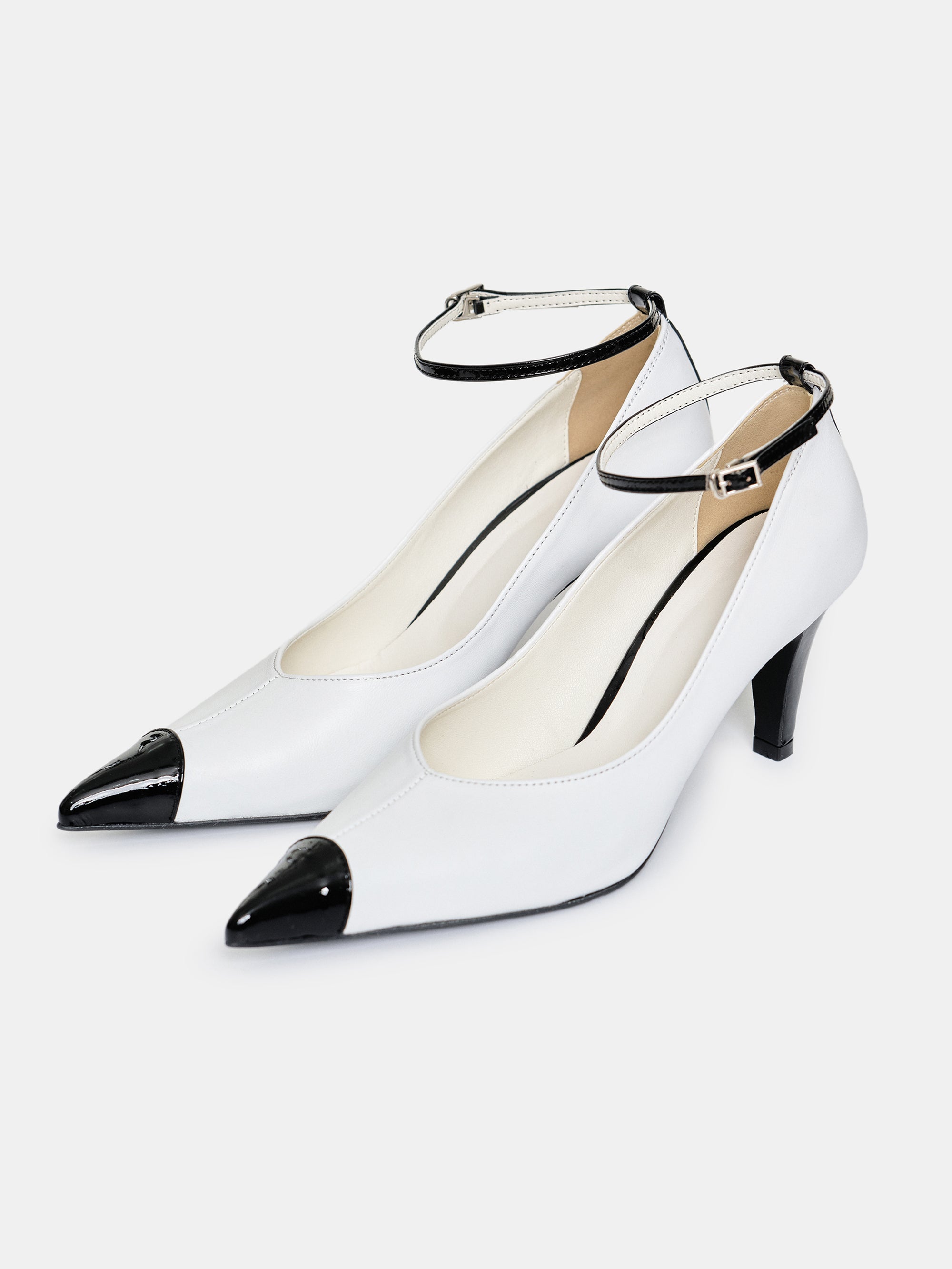 Ester Bicolor Ankle-Strap Heels, White