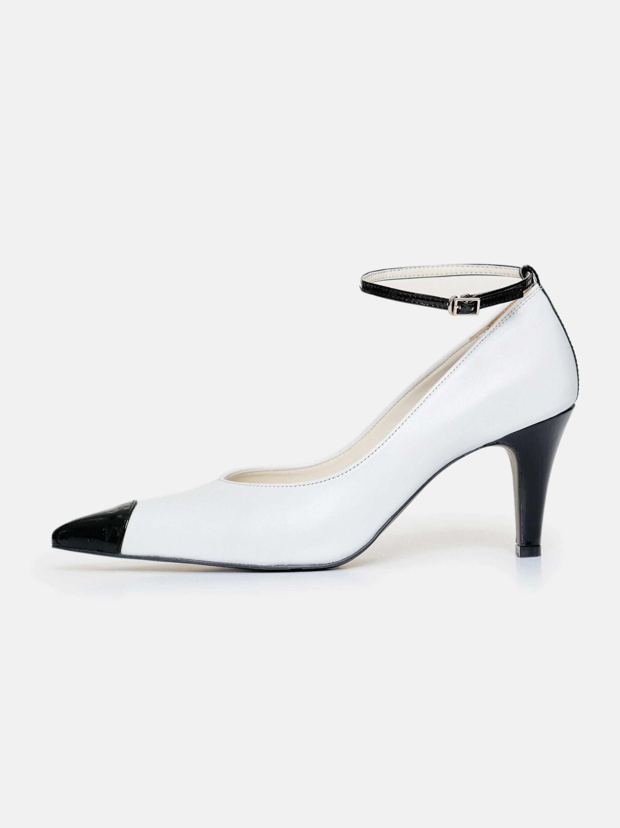 Ester Bicolor Ankle-Strap Heels, White