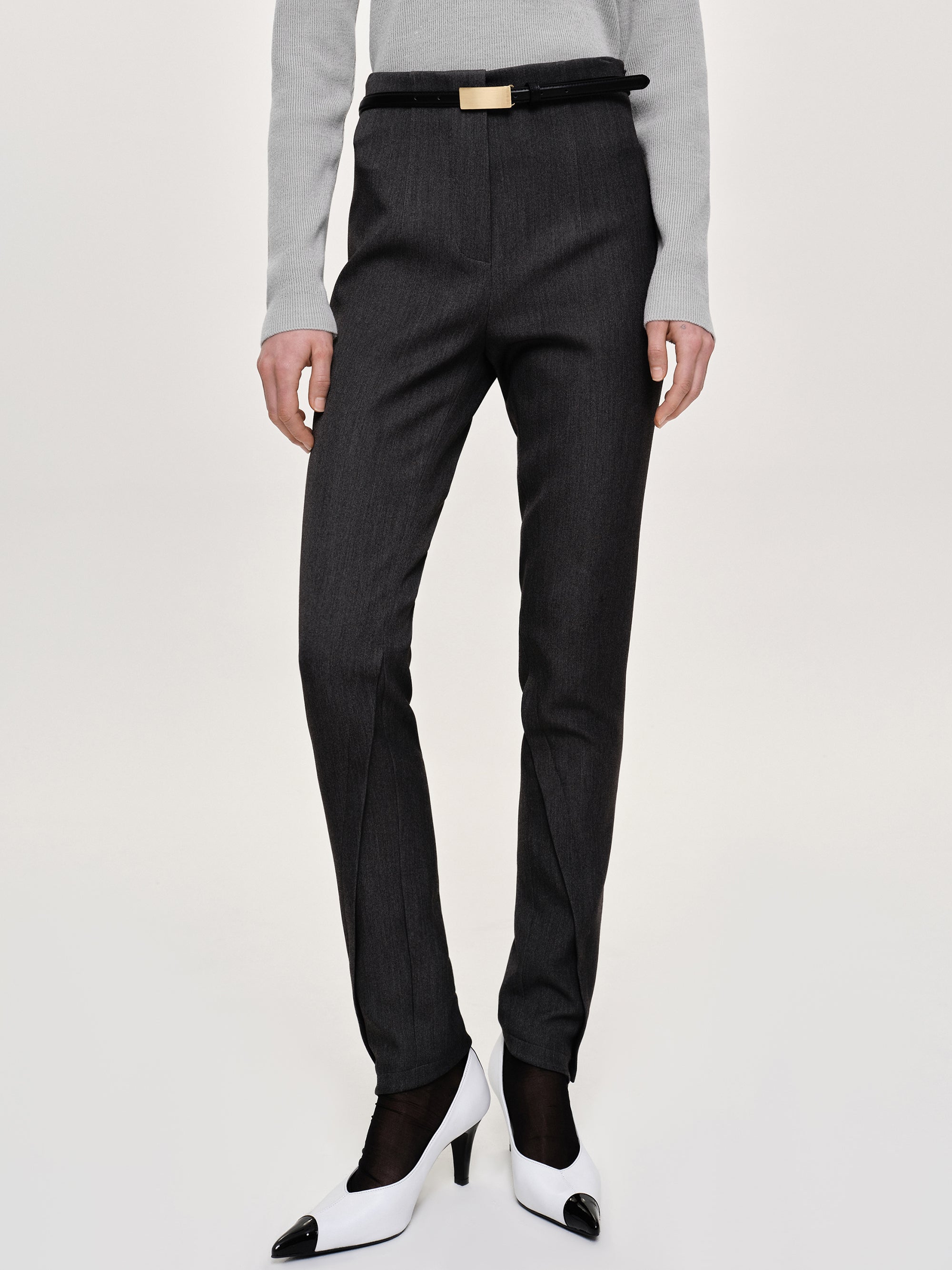 Tyia Bias-Cut Slim Trousers, Dark Charcoal