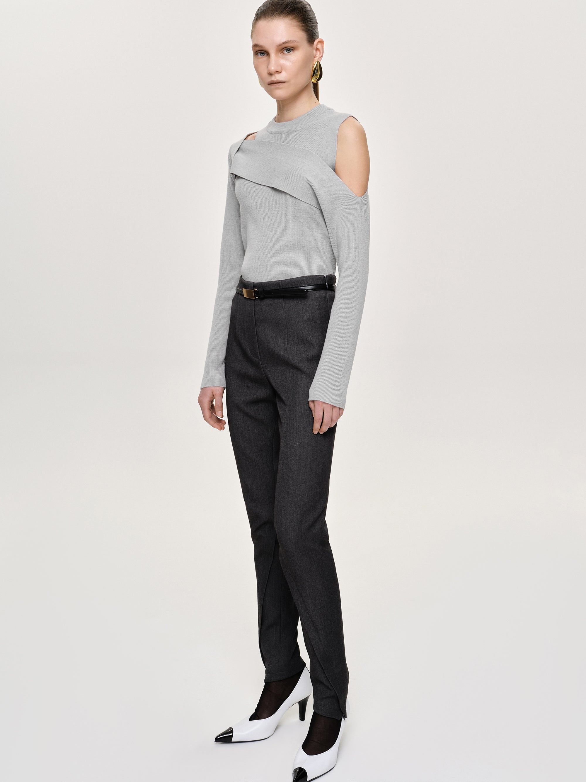 Tyia Bias-Cut Slim Trousers, Dark Charcoal