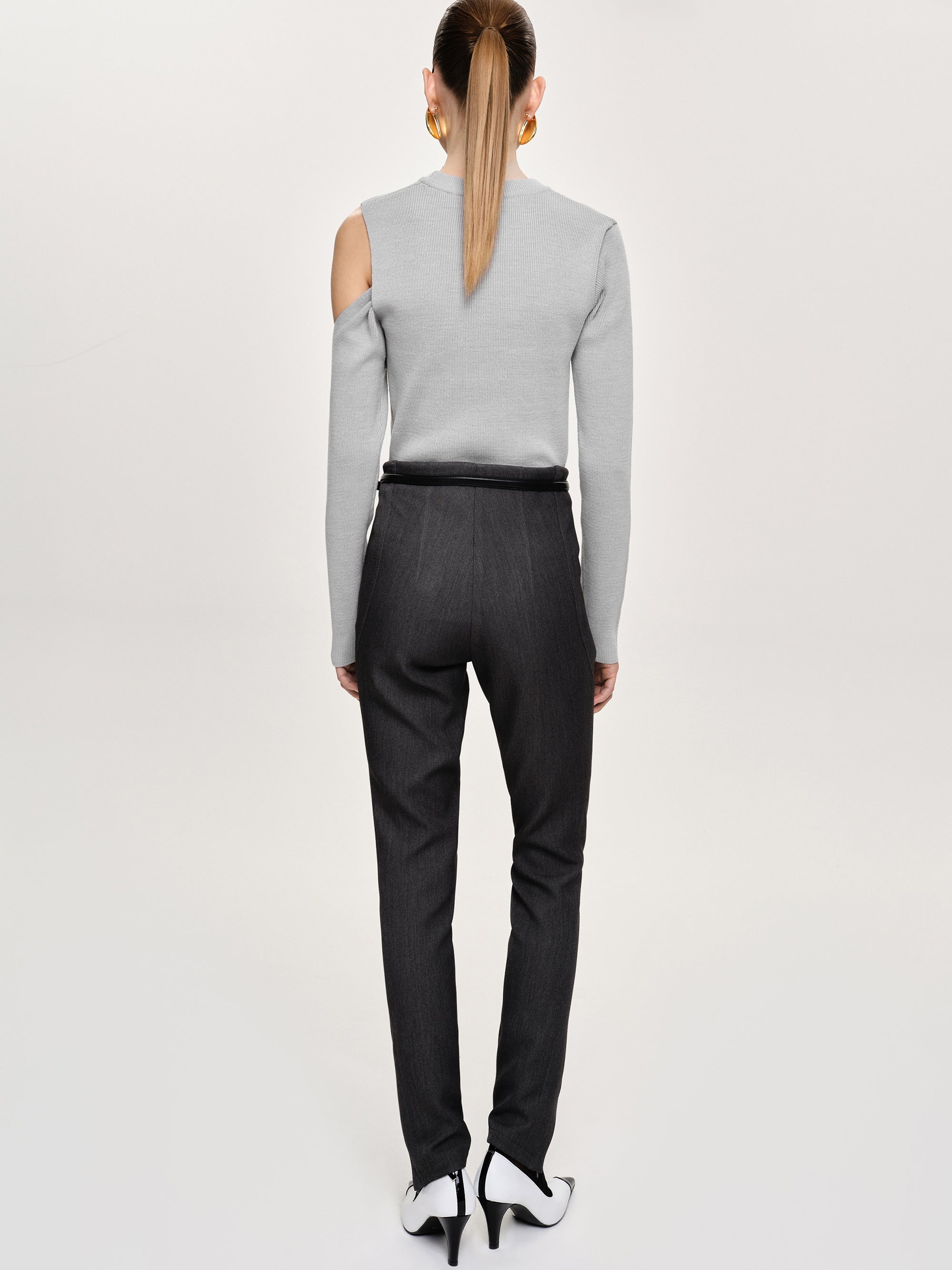 Tyia Bias-Cut Slim Trousers, Dark Charcoal