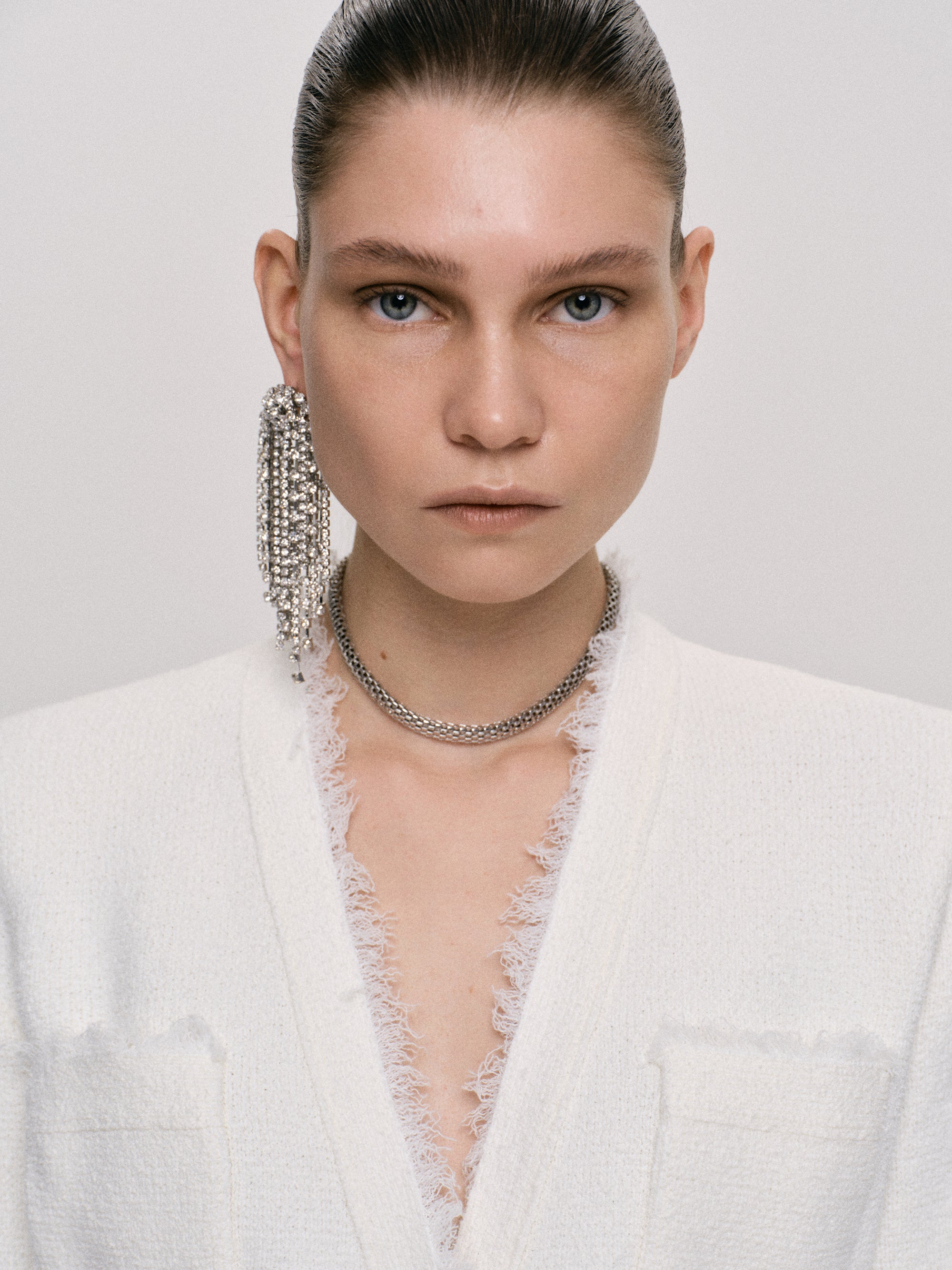 Long Rhinestone Earrings, Silver