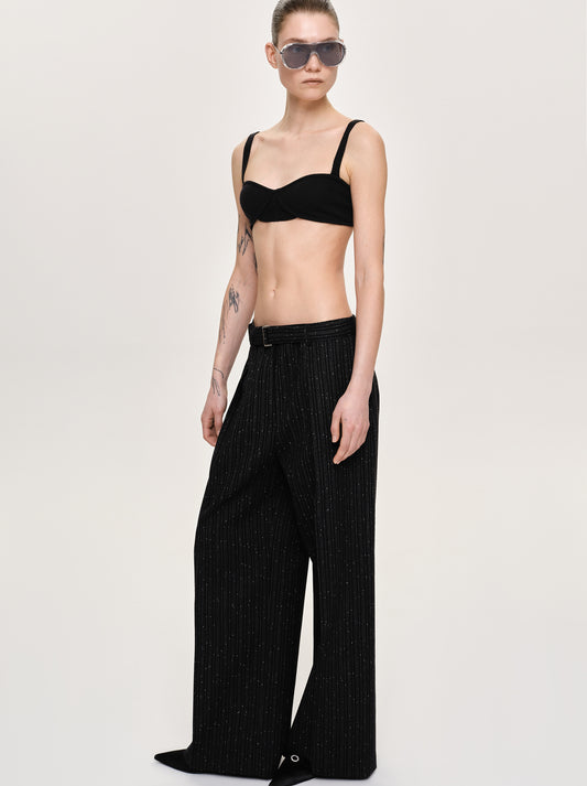 Belted Suit Trousers, Black Stripe